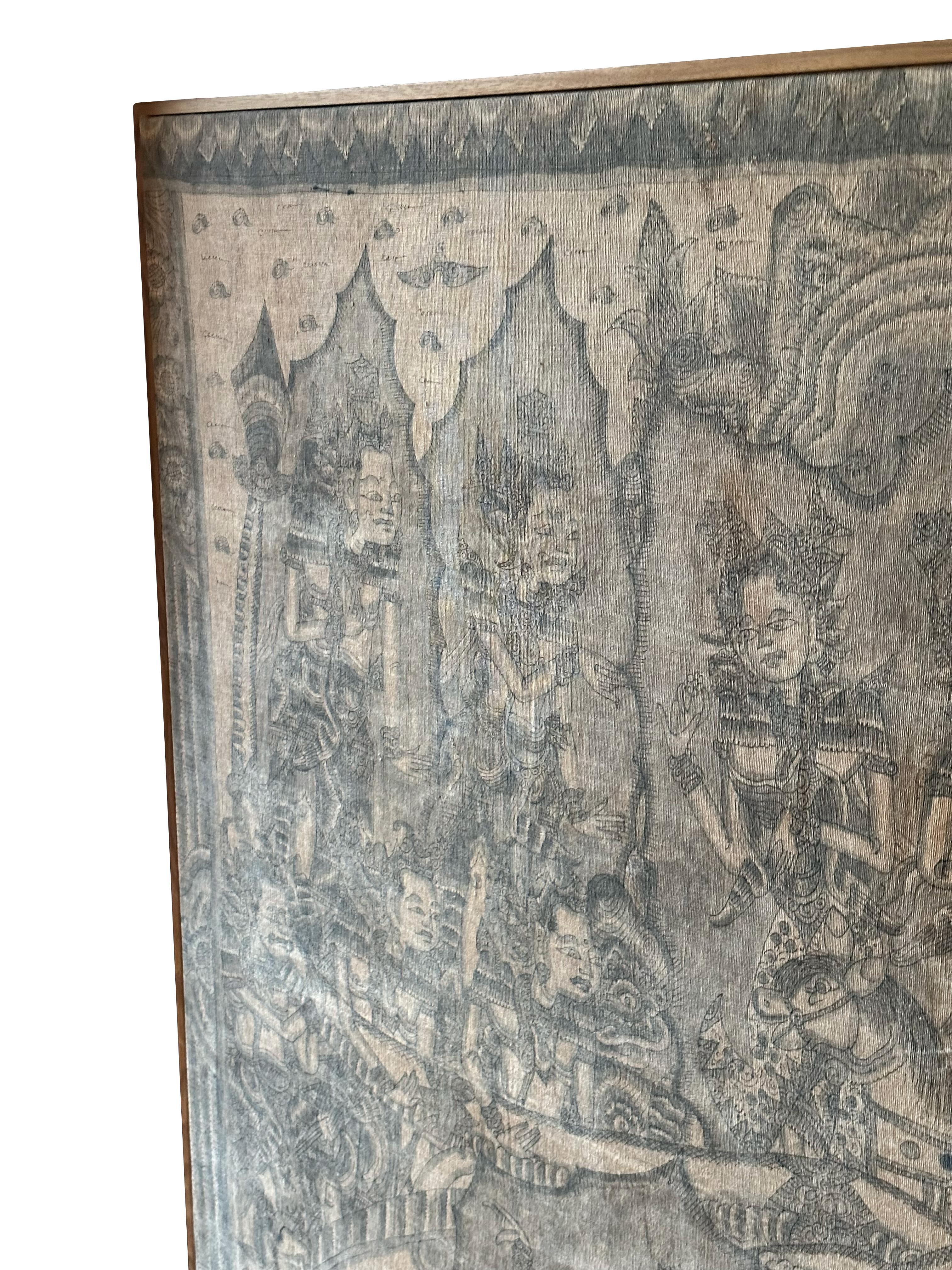 Bali Hindu Textile Framed 'Kamasan' Painting, Indonesia C. 1920 For Sale 13