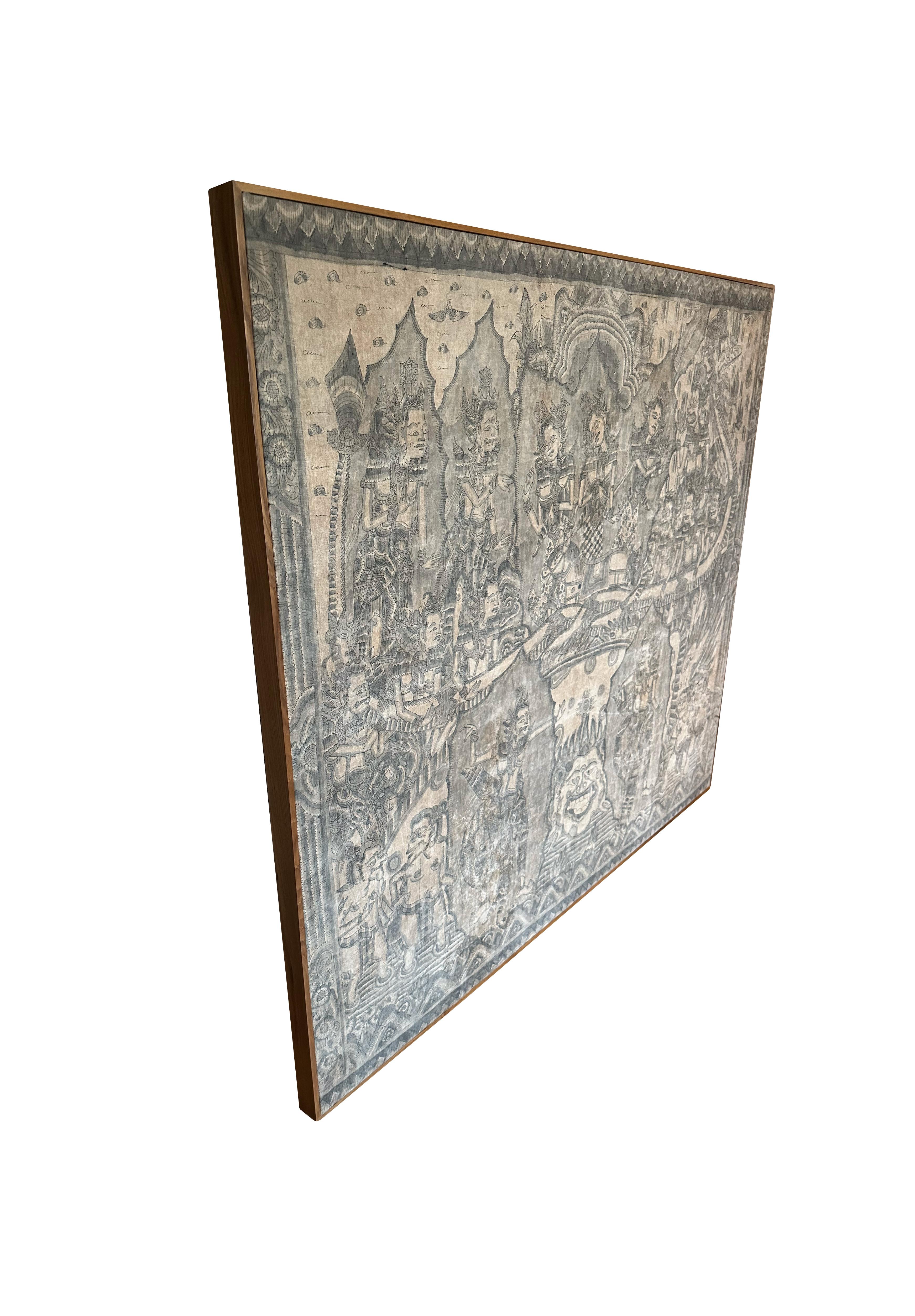 Bali Hindu Textile Framed 'Kamasan' Painting, Indonesia C. 1920 For Sale 1