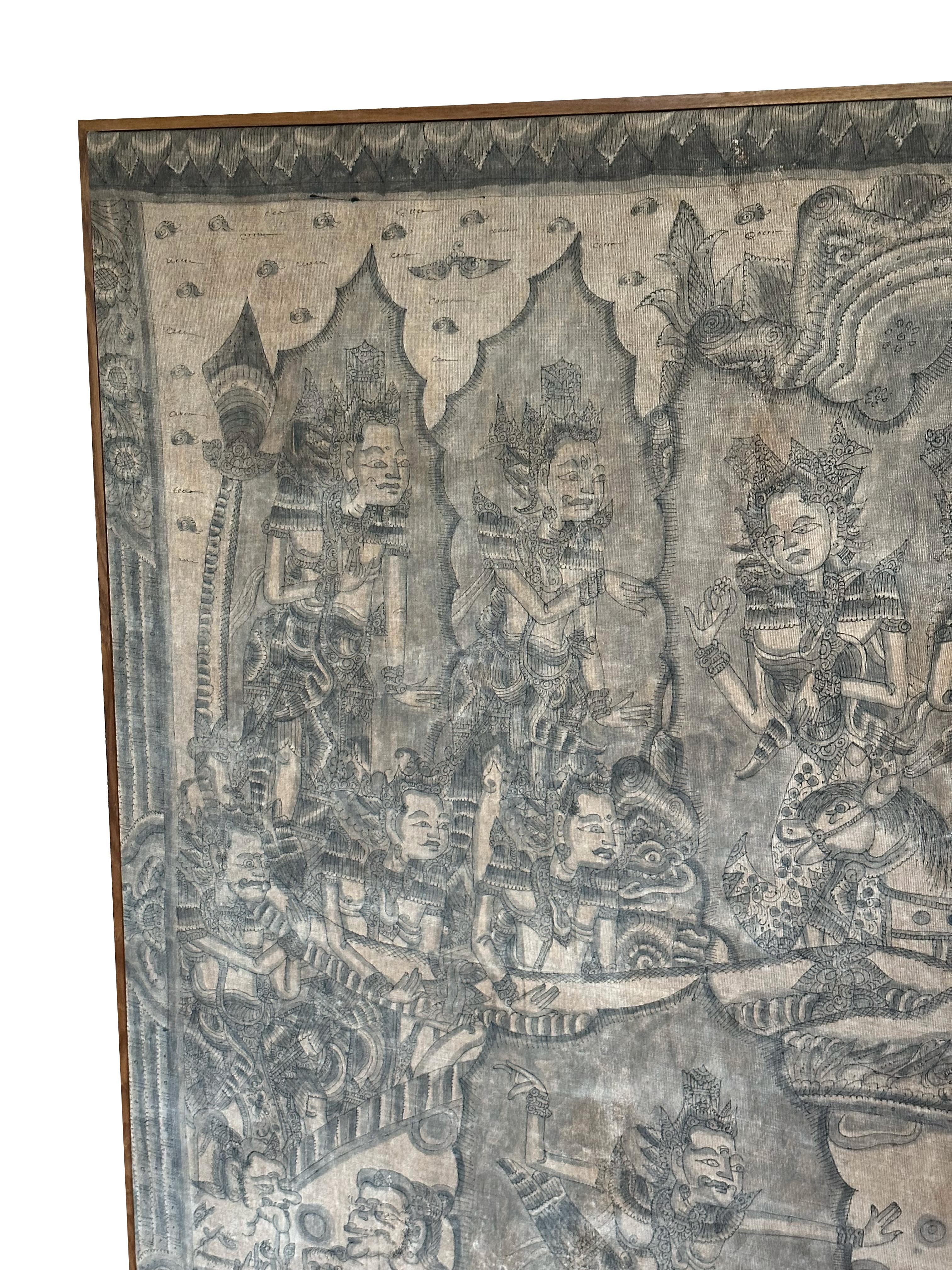 Bali Hindu Textile Framed 'Kamasan' Painting, Indonesia C. 1920 For Sale 2