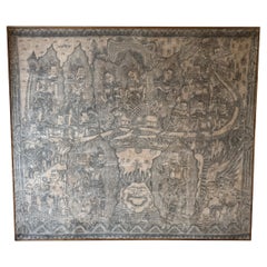 Gerahmtes, Hindu-Textil-Gemälde „Kamasan“ von Bali, Indonesien, um 1920
