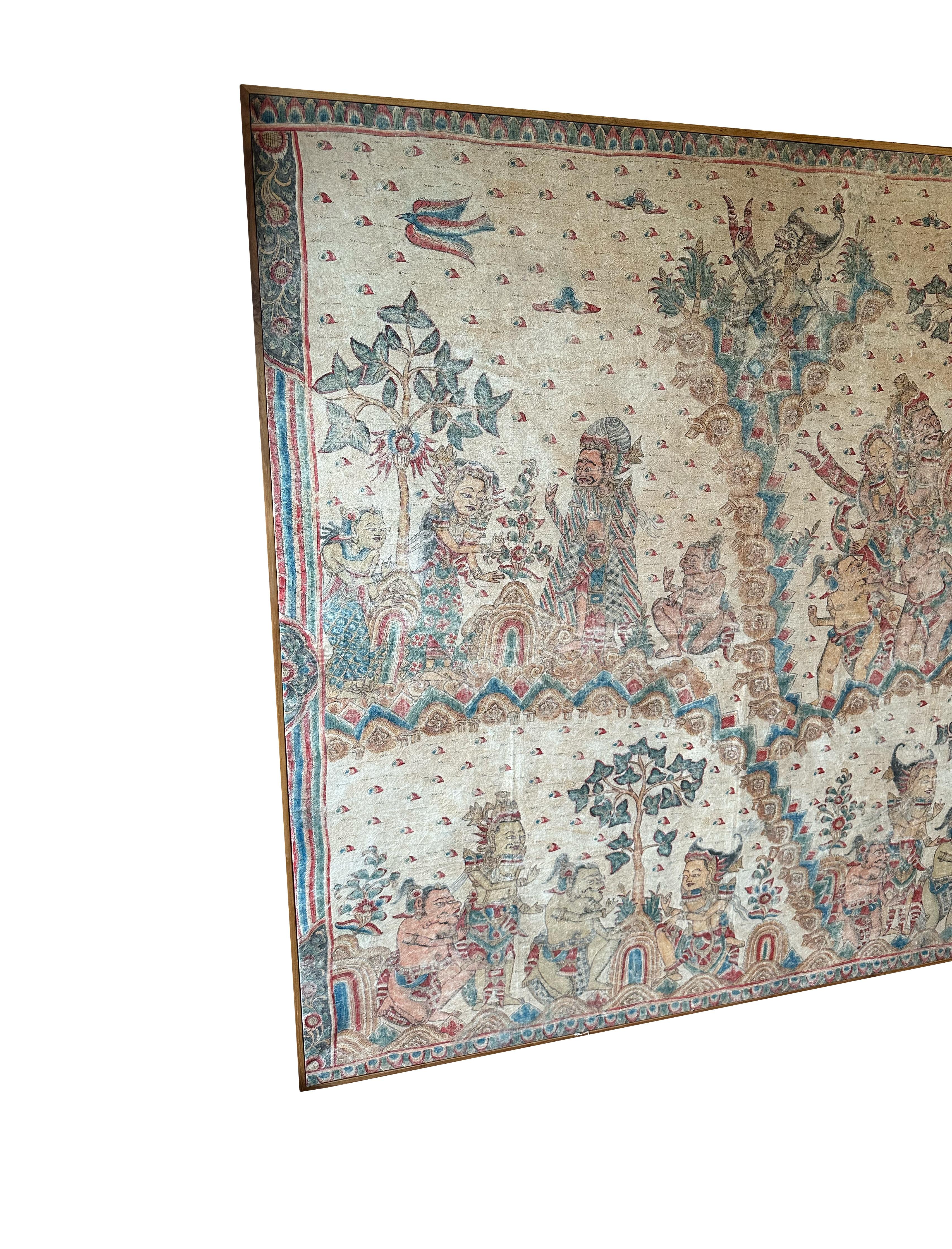 Bali Hindu Textile Framed 'Kamasan' Painting, Indonesia C. 1940 For Sale 3