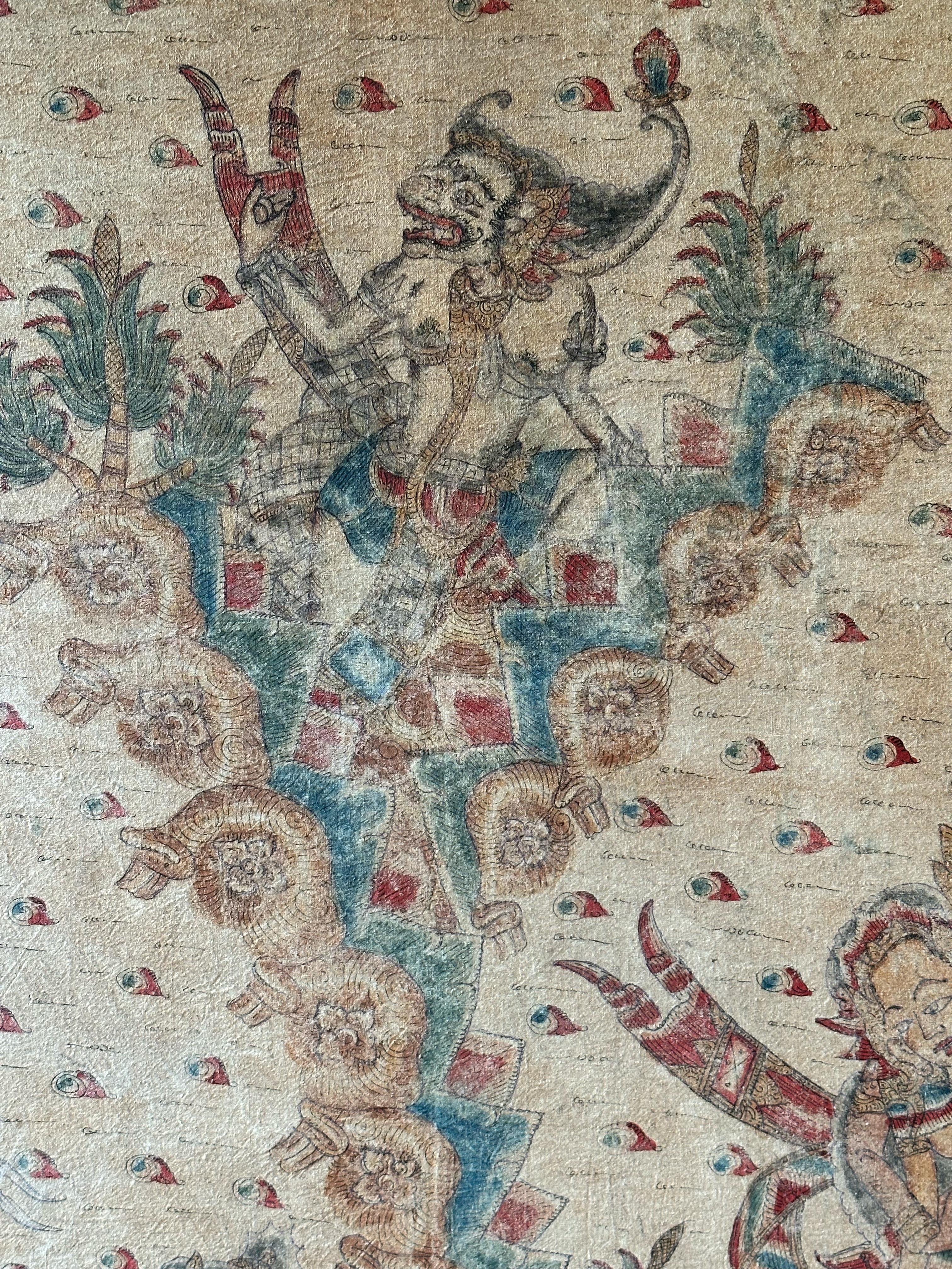 Bali Hindu Textile Framed 'Kamasan' Painting, Indonesia C. 1940 For Sale 7