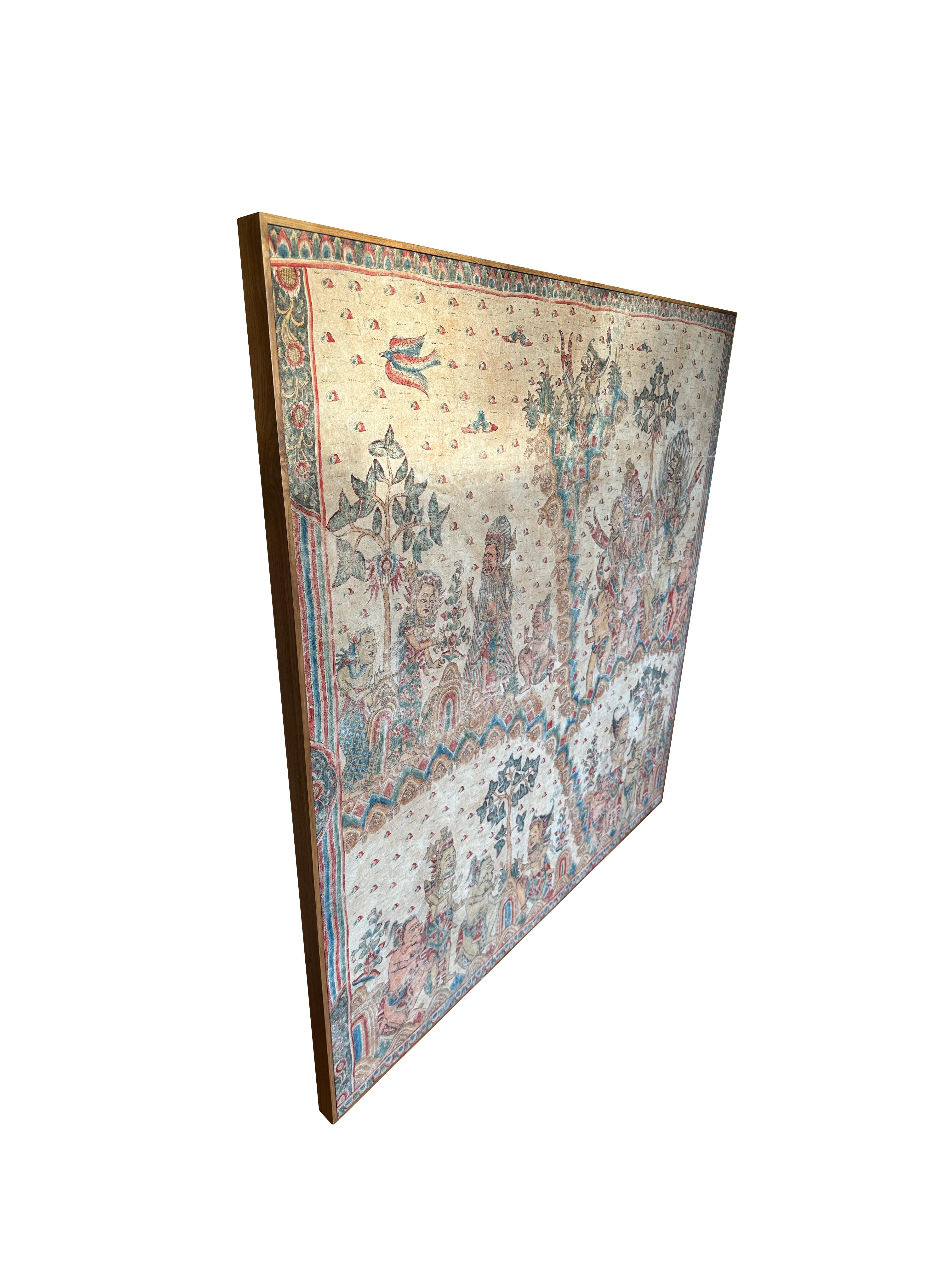 Mid-20th Century Bali Hindu Textile Framed 'Kamasan' Painting, Indonesia C. 1940 For Sale