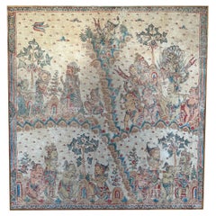 Gerahmtes, Hindu-Textil-Gemälde „Kamasan“ von Bali, Indonesien, um 1940