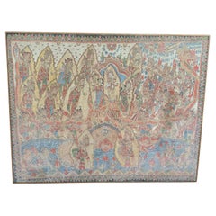 Bali Hindu Textile Framed 'Kamasan' Painting, Indonesia C. 1940