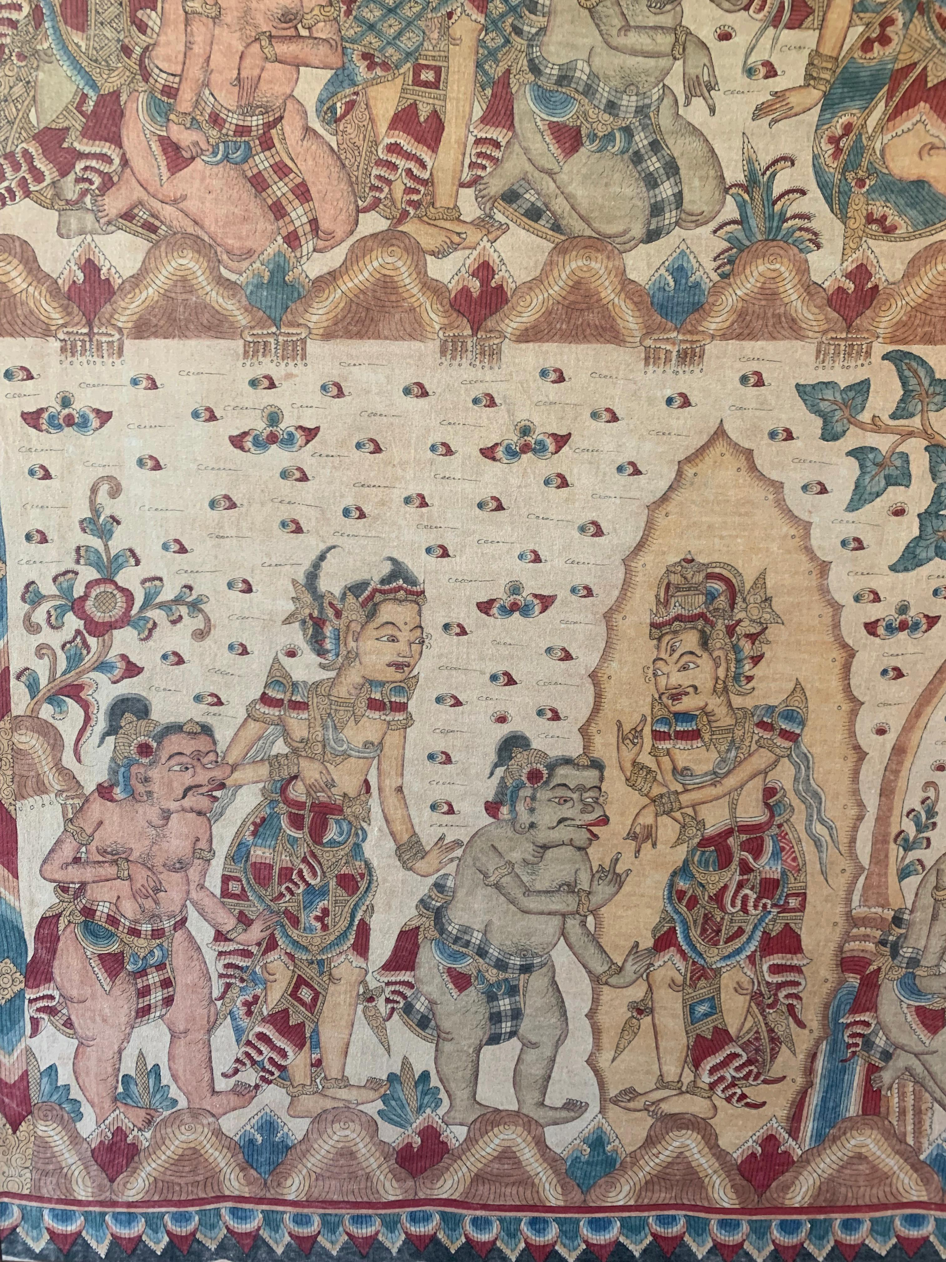Bali Hindu Textile Framed 'Kamasan' Painting, Indonesia C. 1950 For Sale 3