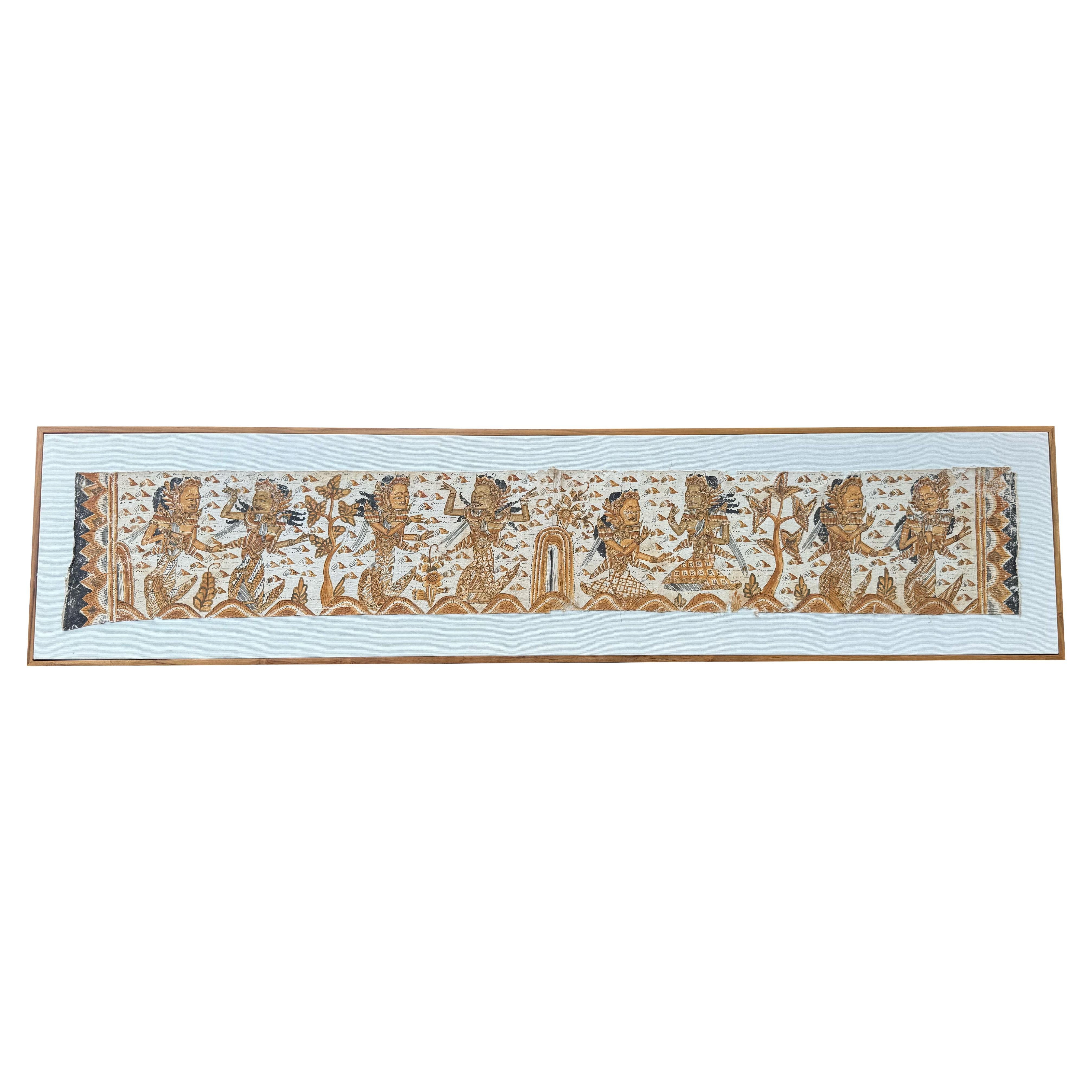 Bali Hindu Textile Framed 'Kamasan' Painting, Indonesia C. 1950
