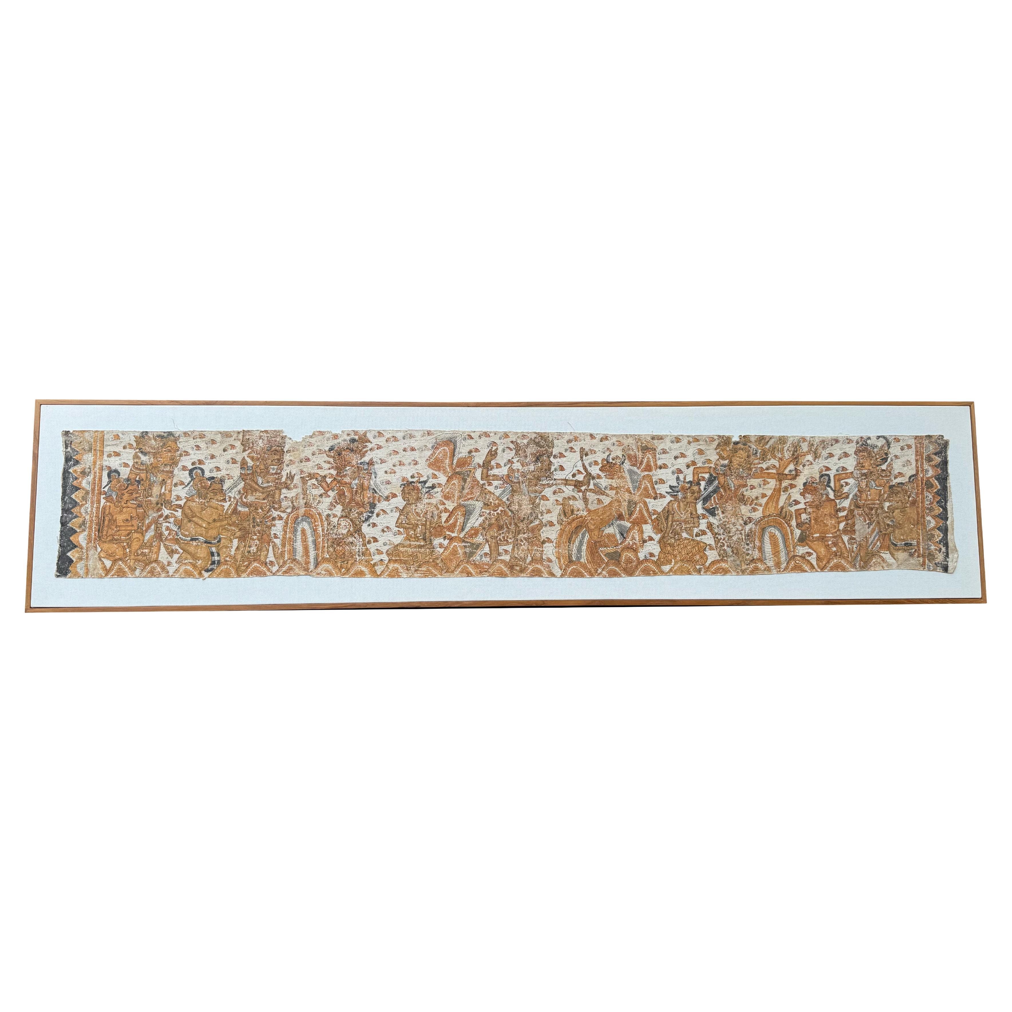 Bali Hindu Textile Framed 'Kamasan' Painting, Indonesia C. 1950