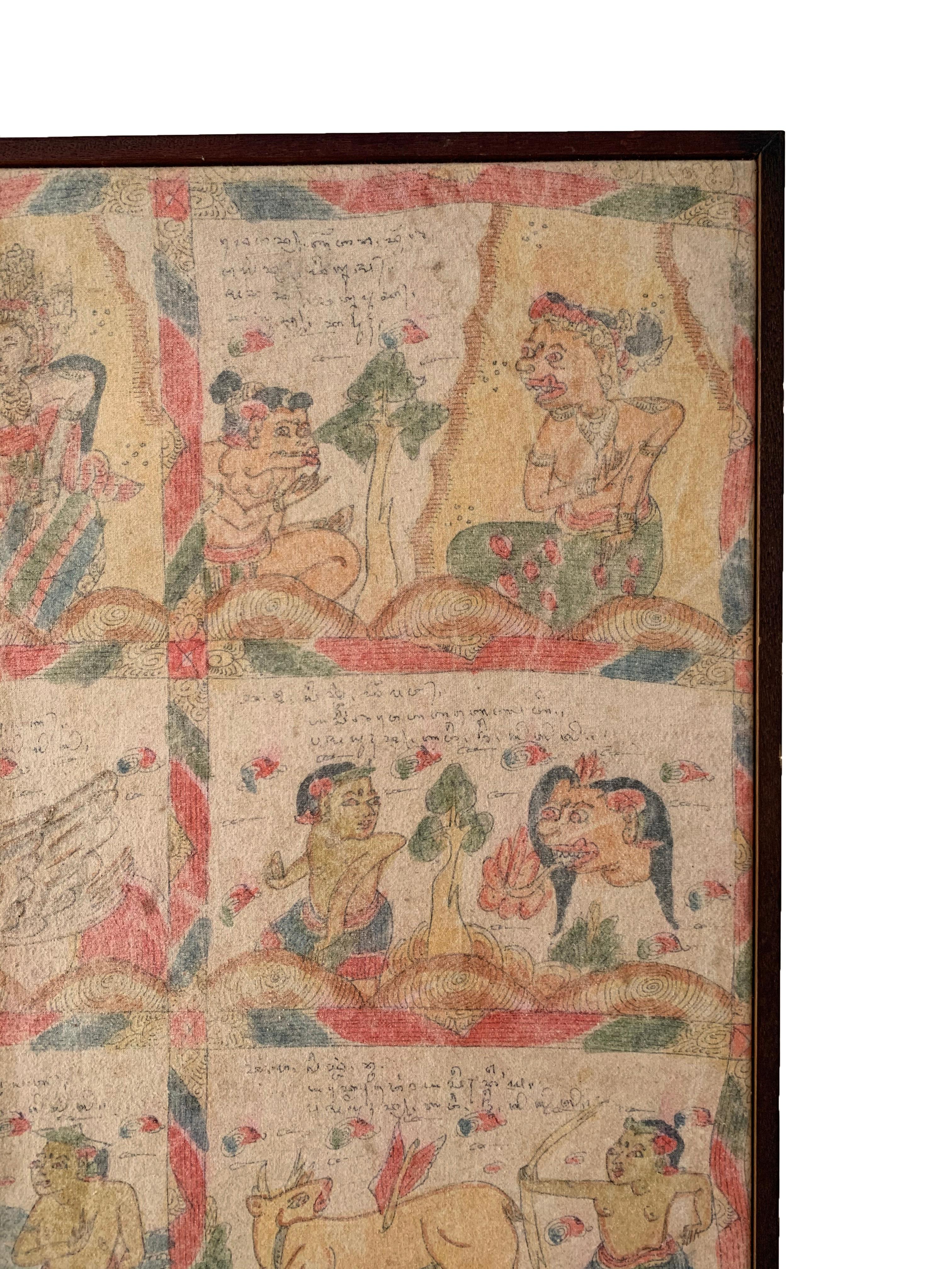 Bali Hindu Textile Framed 'Kamasan' Painting, Indonesia, Early 20th Century 1