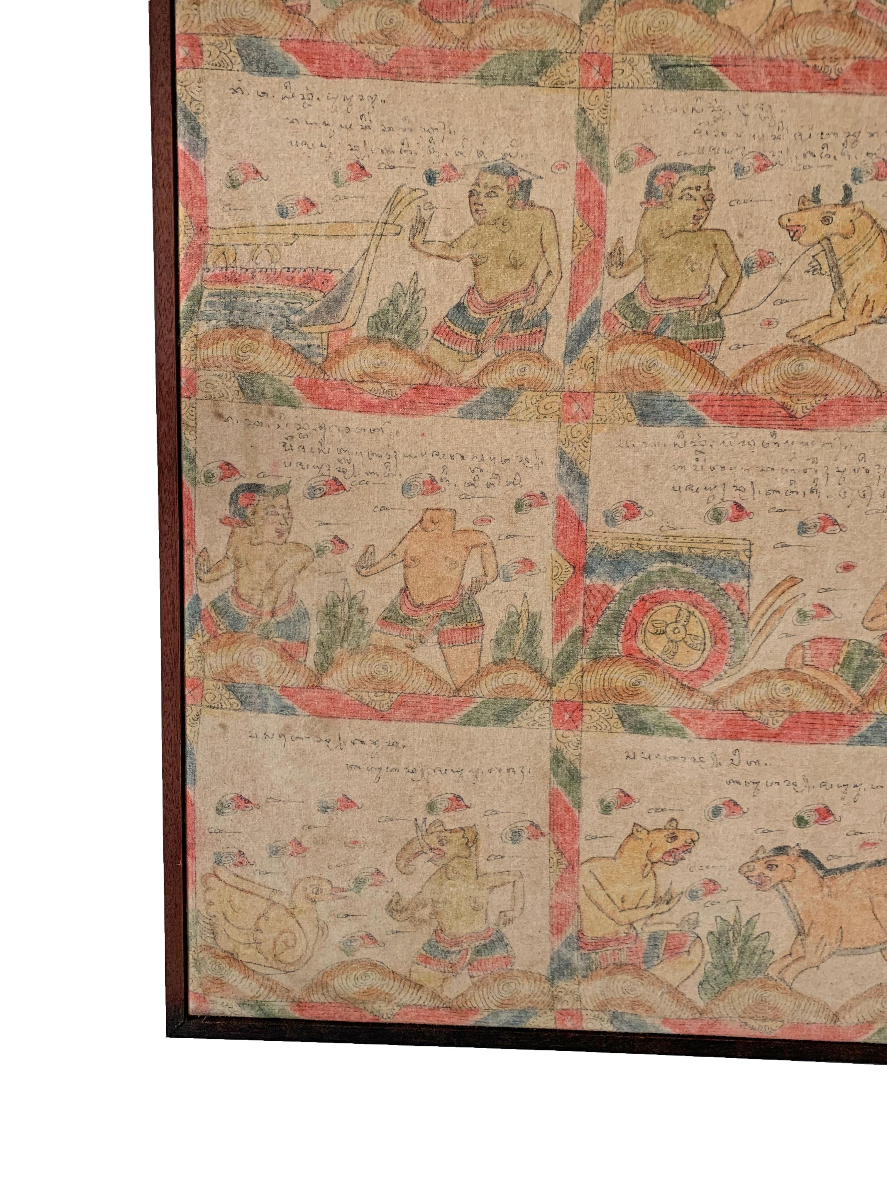 Bali Hindu Textile Framed 'Kamasan' Painting, Indonesia, Early 20th Century 3