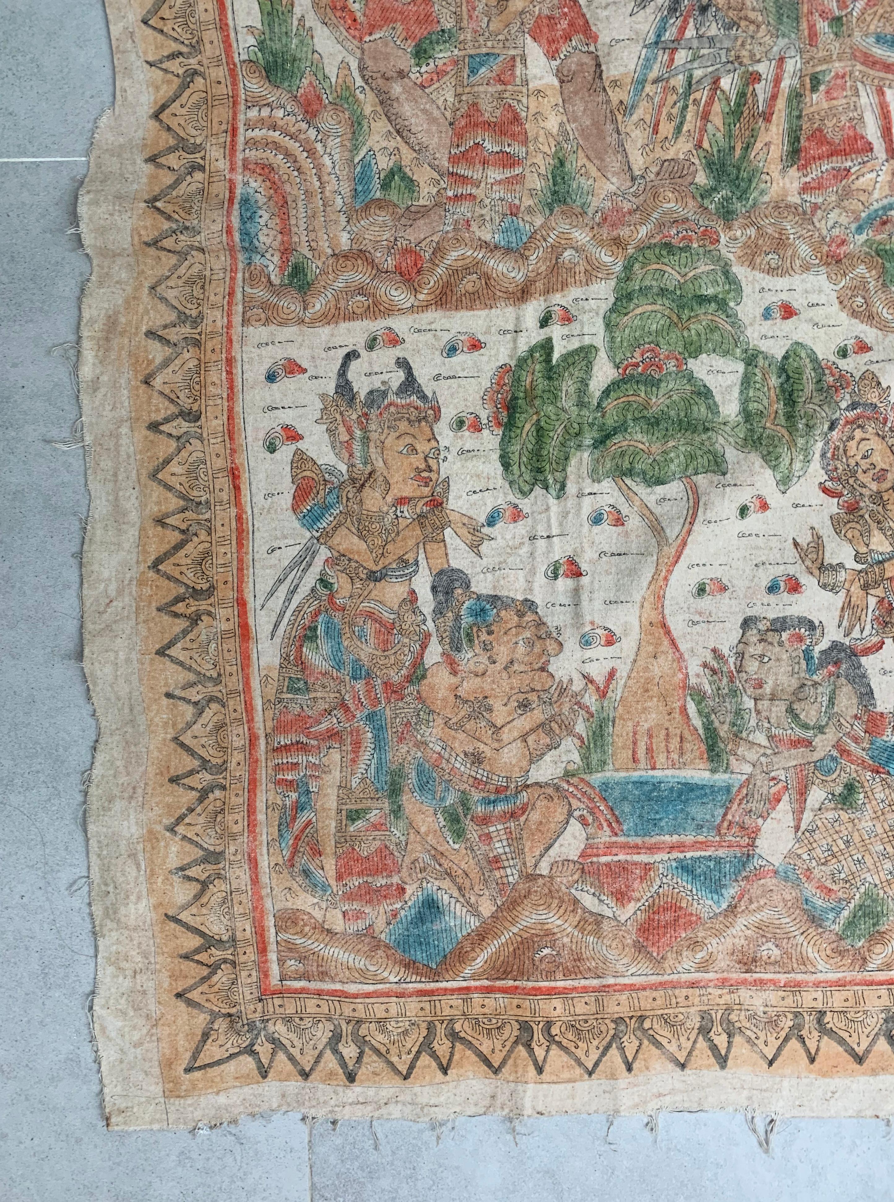 Bali Hindu Textile 'Kamasan' Painting, Indonesia, Early 20th Century For Sale 2