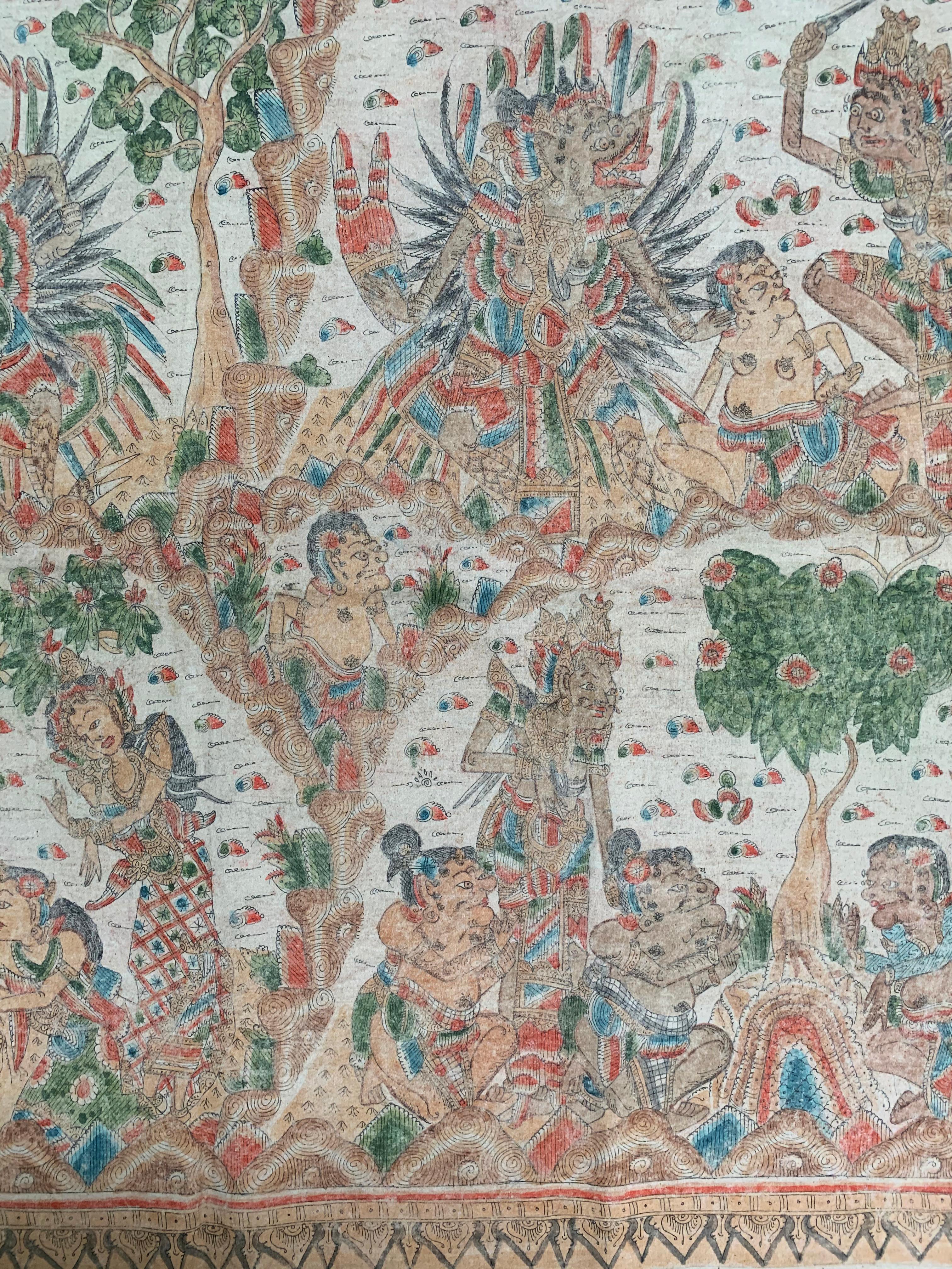 Other Bali Hindu Textile 'Kamasan' Painting, Indonesia, Early 20th Century For Sale