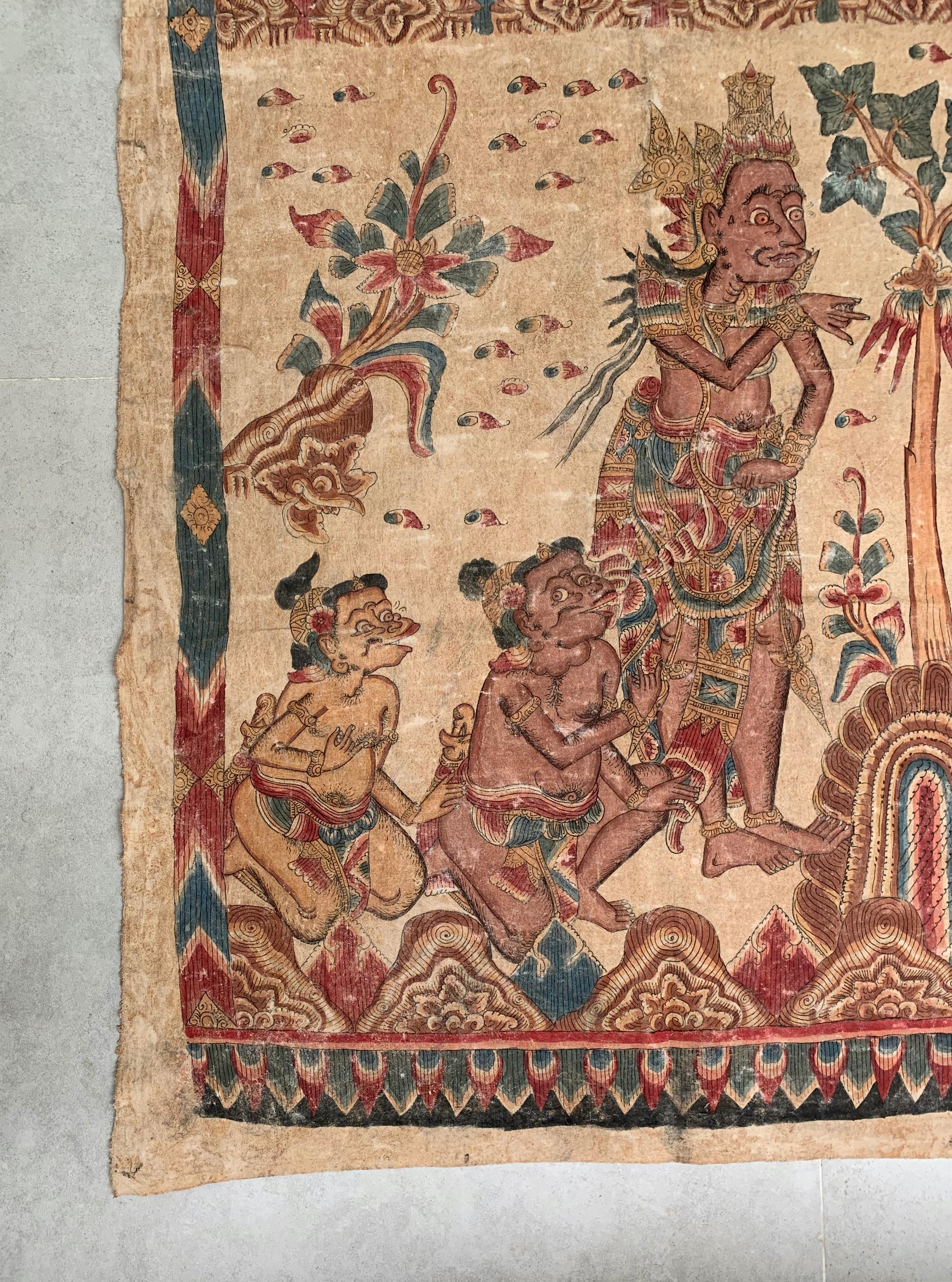 Balinese Bali Hindu Textile 'Kamasan' Painting, Indonesia, Early 20th Century