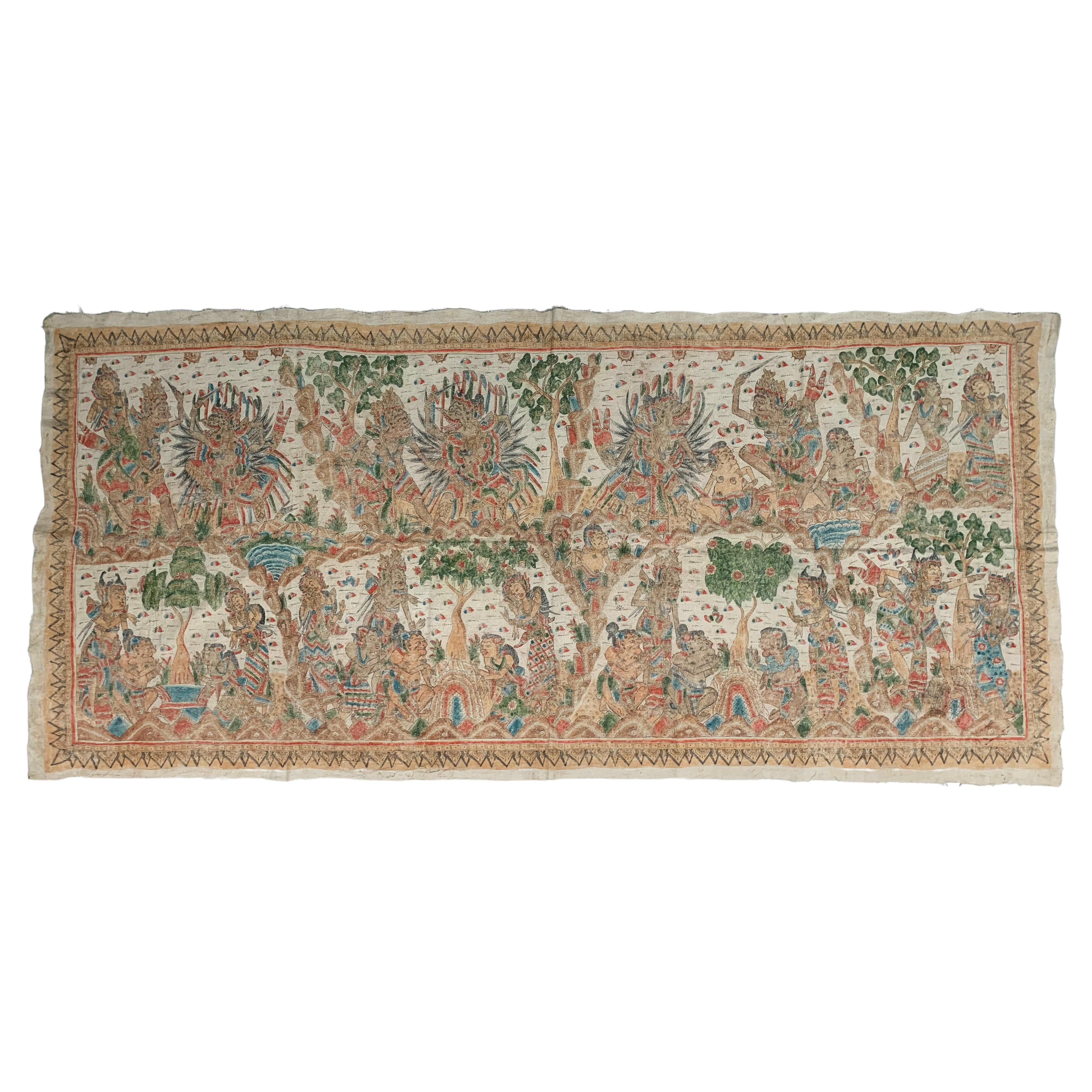 Bali Hindu Textile 'Kamasan' Painting, Indonesia, Early 20th Century For Sale