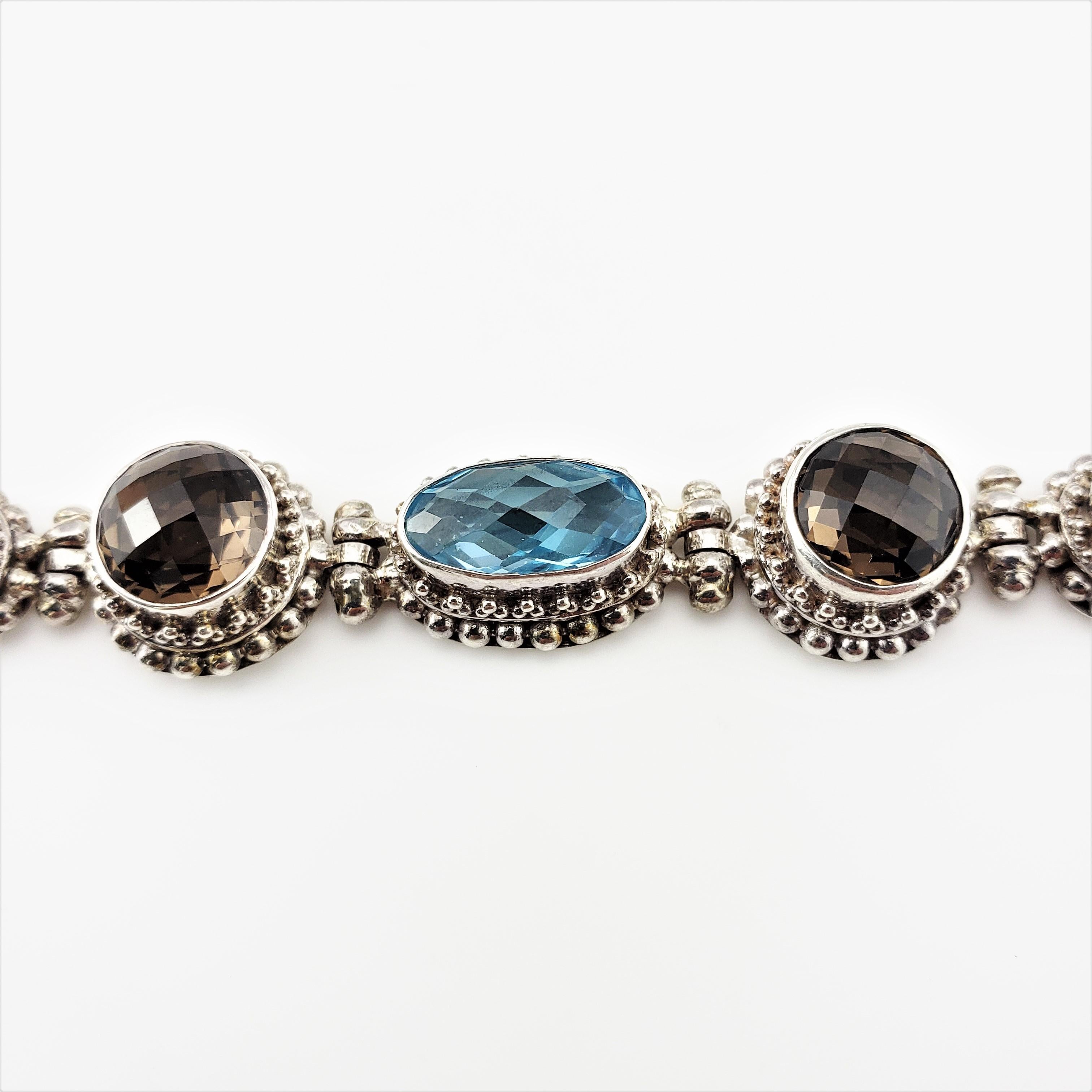 Oval Cut Bali Indonesia Sterling Silver Blue and Brown Topaz Flexible Toggle Bracelet