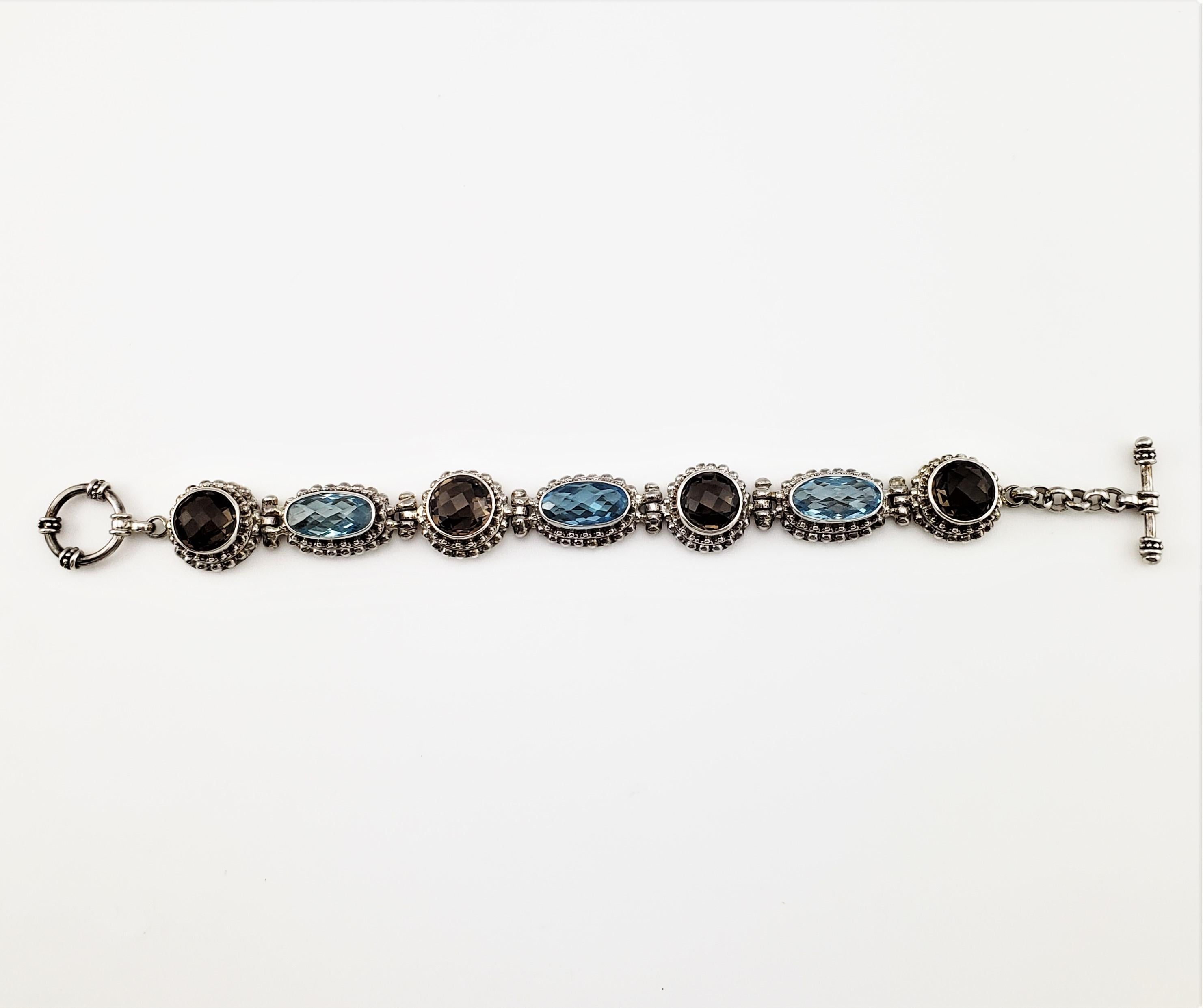 Bali Indonesia Sterling Silver Blue and Brown Topaz Flexible Toggle Bracelet 1