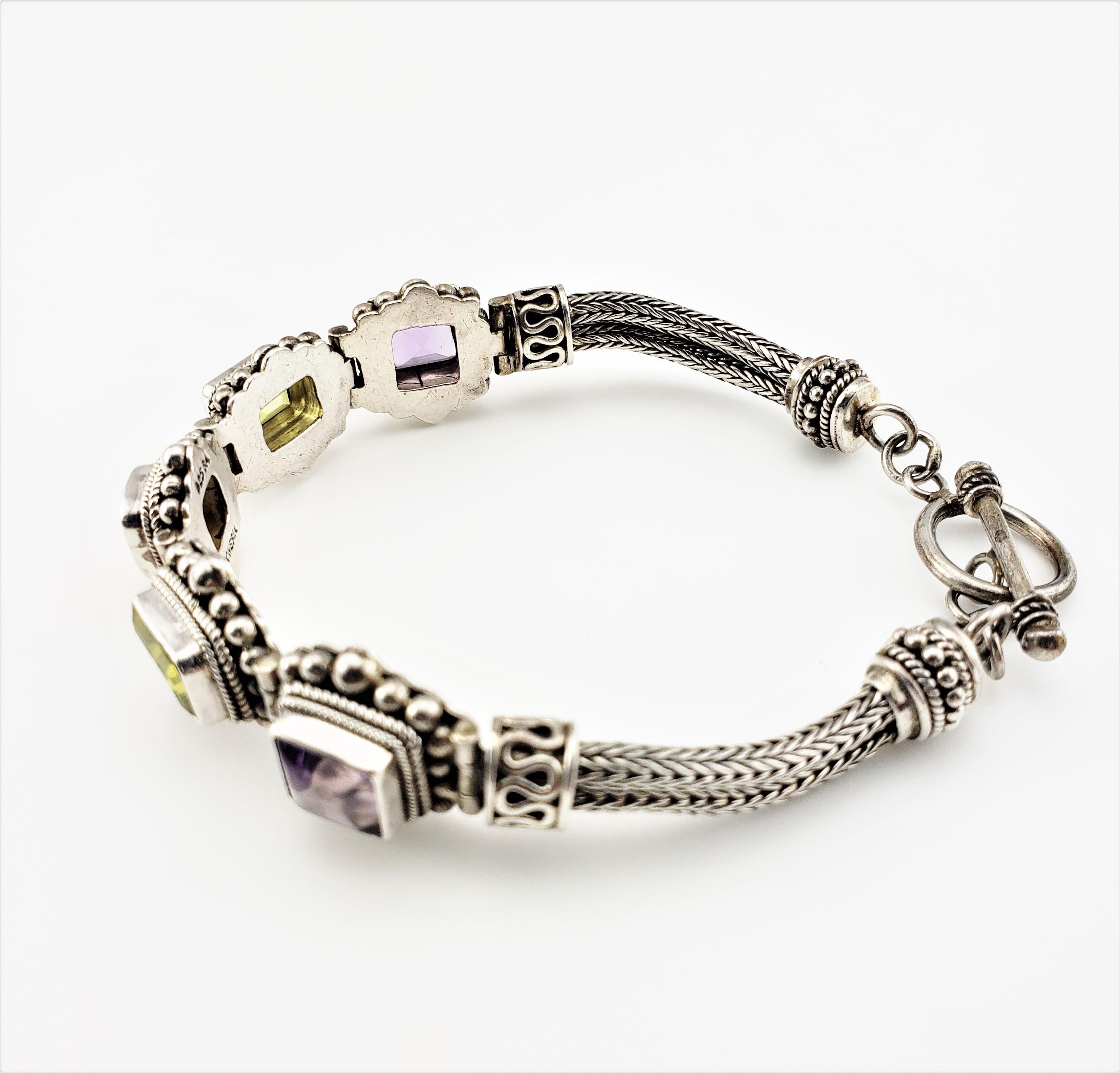 Bali Indonesien Sterling Silber Multi Edelstein Toggle Flexible Bracelet (Gemischter Schliff)