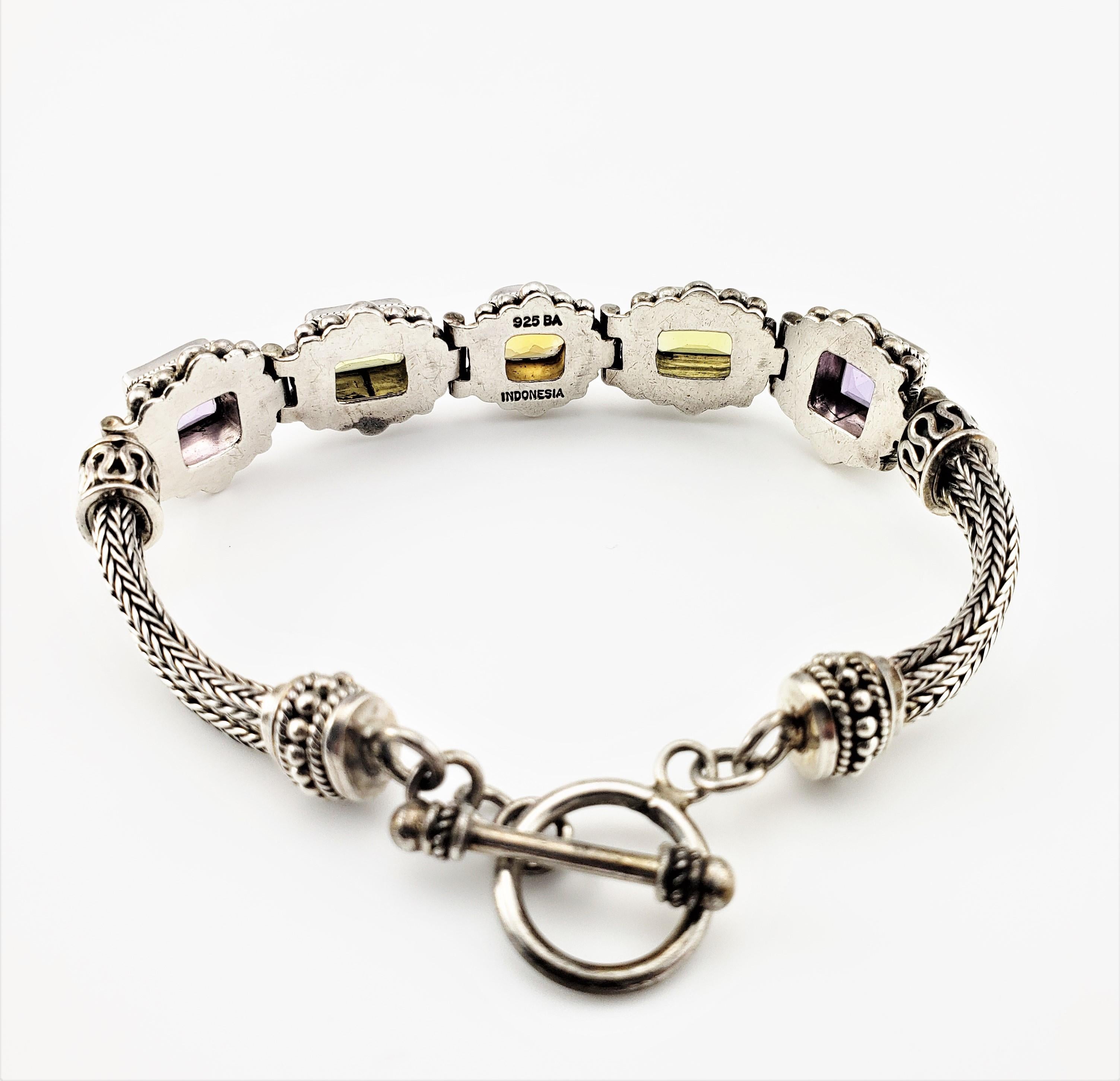 Bali Indonesien Sterling Silber Multi Edelstein Toggle Flexible Bracelet im Zustand „Gut“ in Washington Depot, CT