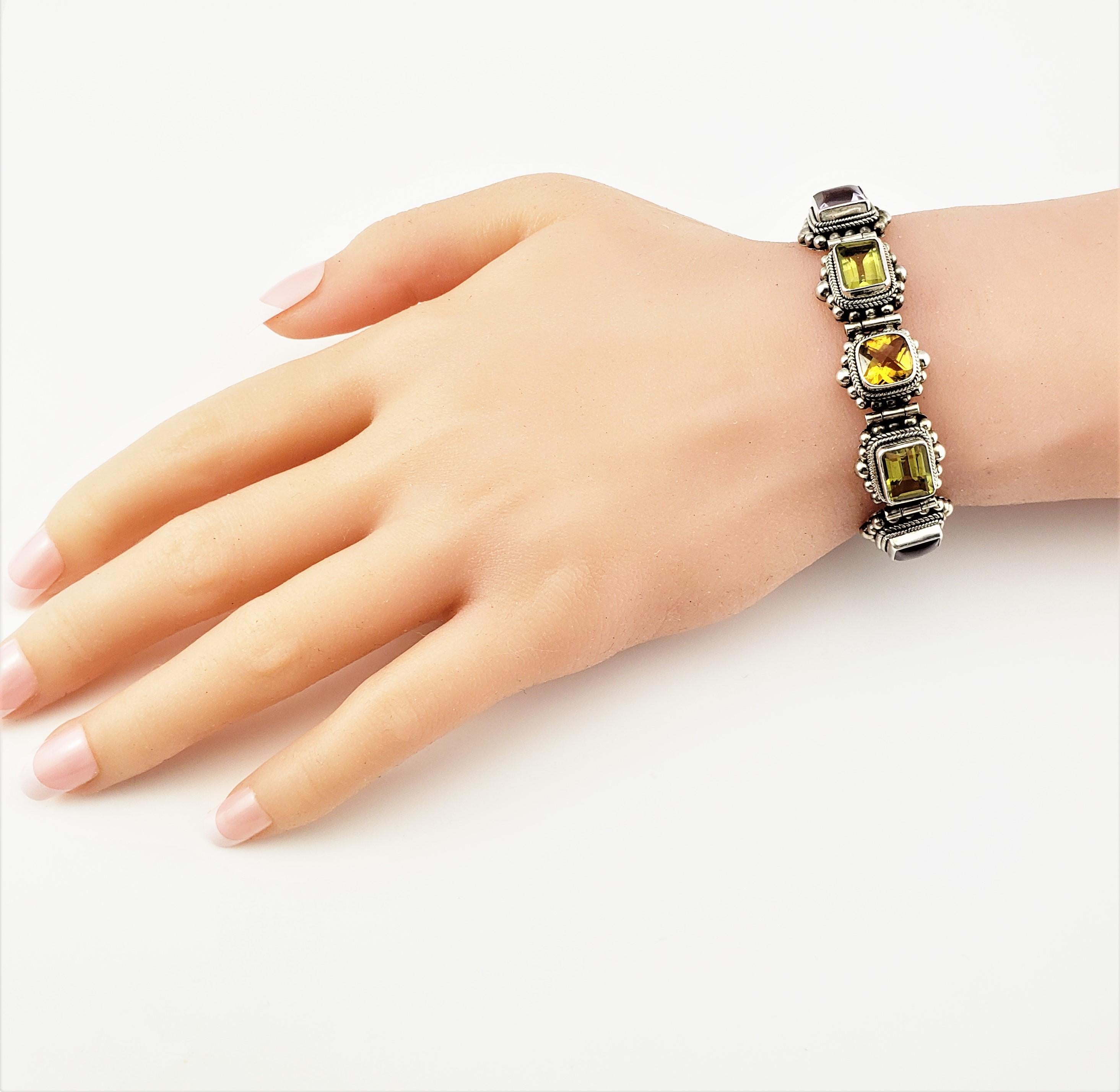 Bali Indonesien Sterling Silber Multi Edelstein Toggle Flexible Bracelet für Damen oder Herren