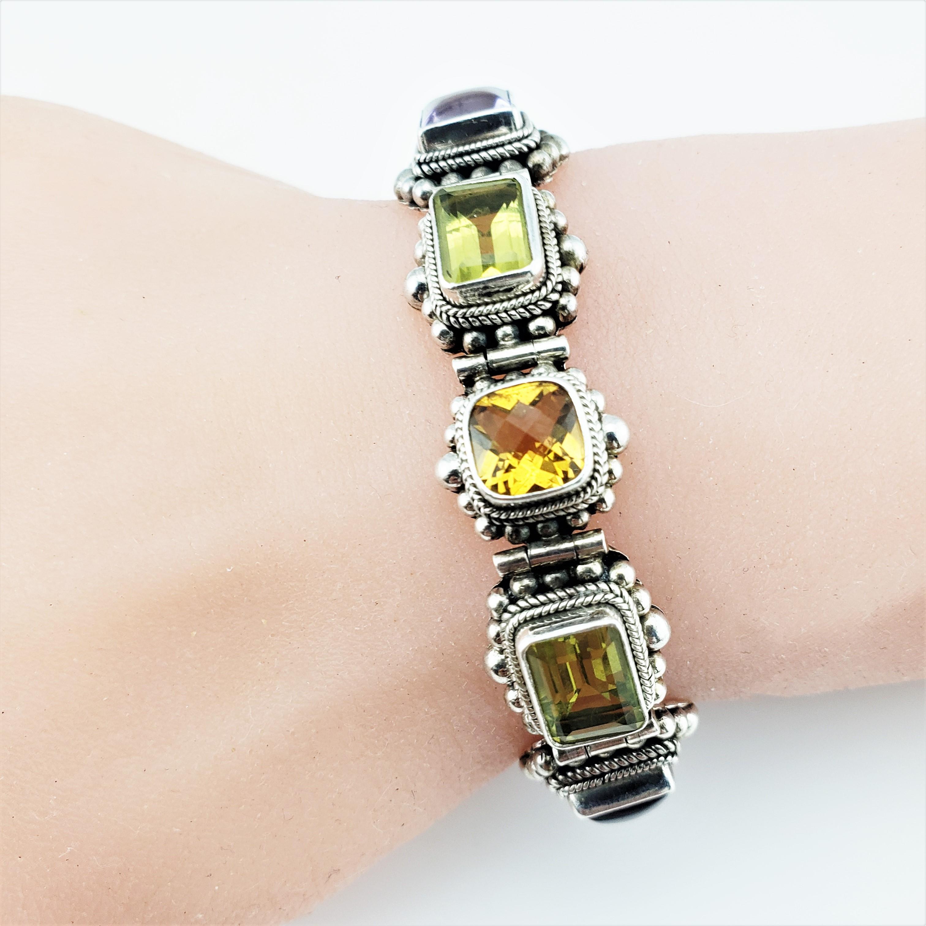 Bali Indonesien Sterling Silber Multi Edelstein Toggle Flexible Bracelet 1