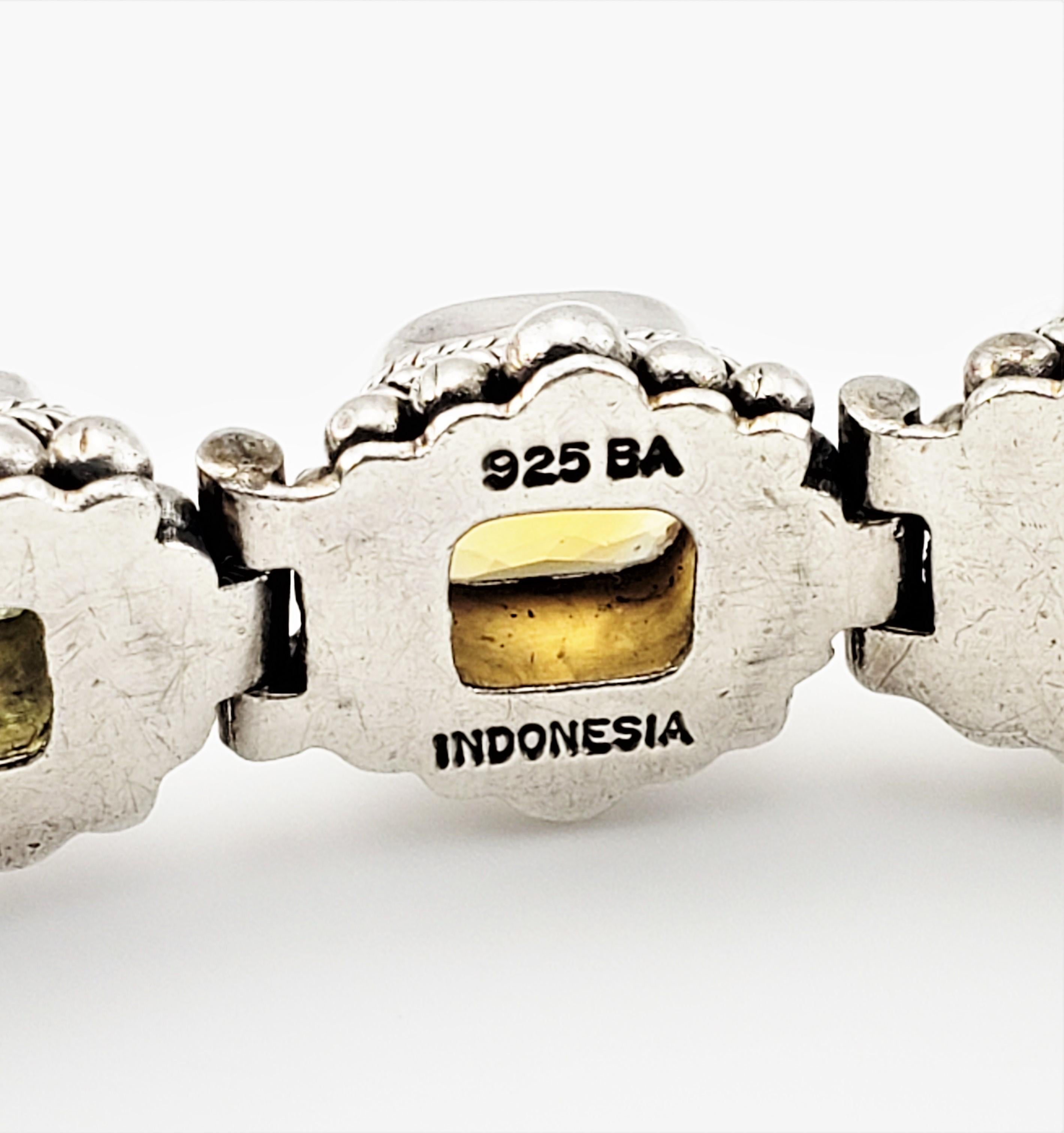Bali Indonesien Sterling Silber Multi Edelstein Toggle Flexible Bracelet 2