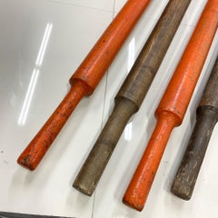 Bali Nautical Wall Art Oar Set Eight Vintage Paddles Painted Orange Wood, 1950s