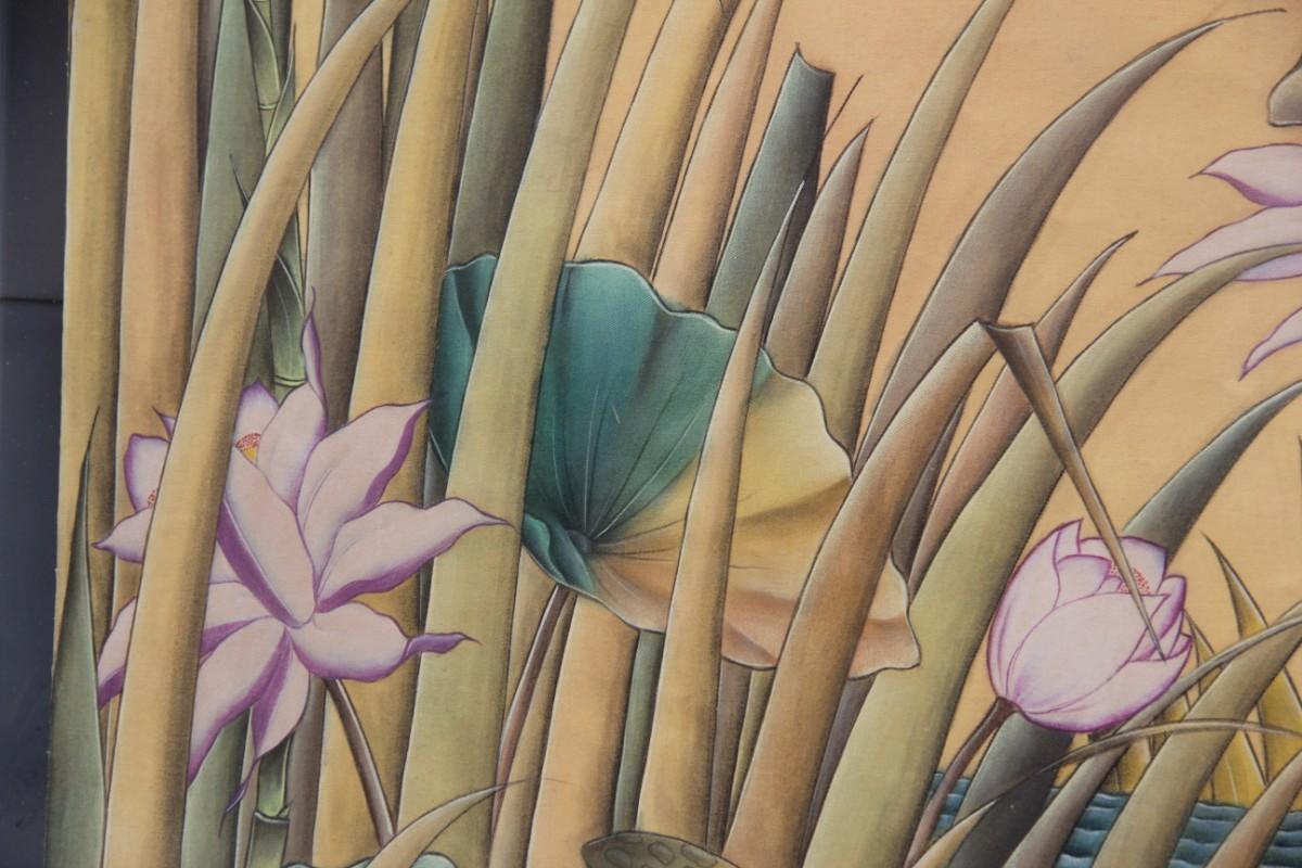 Bali Oil on Fabric Painted with Calla Lily Flowers Water Lilies Very Happy Stork 3