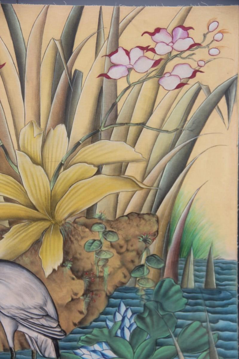 Bali Oil on Fabric Painted with Calla Lily Flowers Water Lilies Very Happy Stork 6