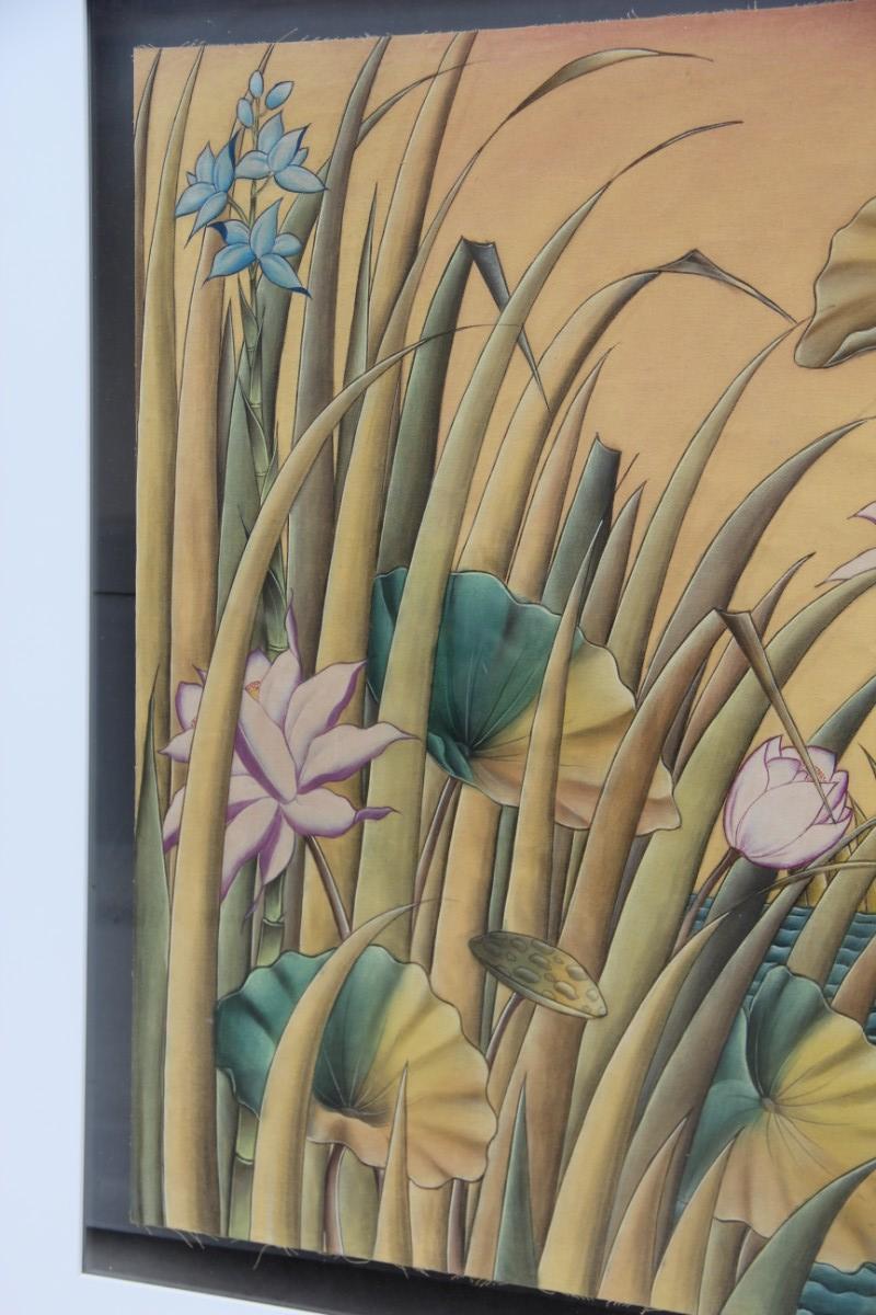 Bali Oil on Fabric Painted with Calla Lily Flowers Water Lilies Very Happy Stork 9