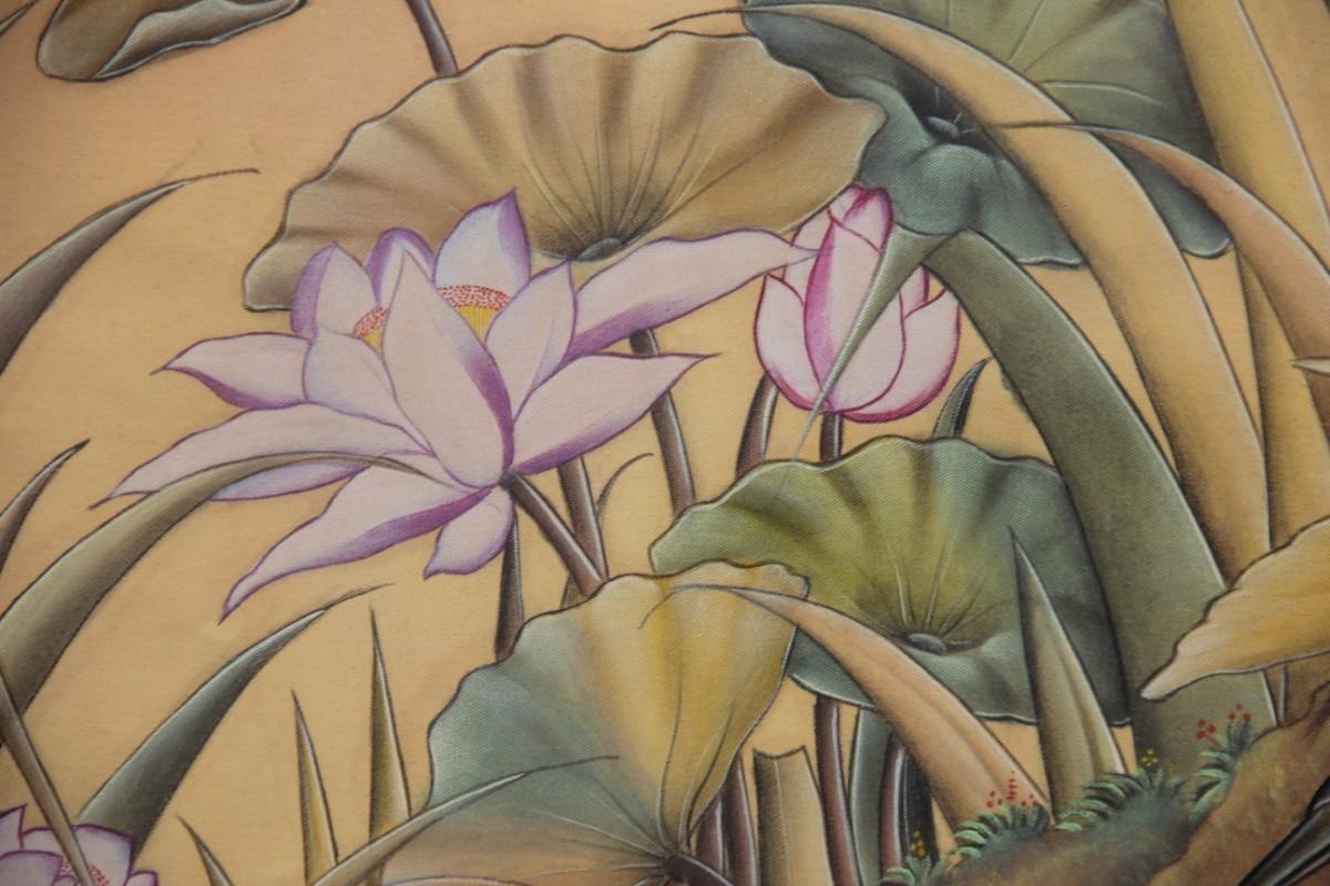 Bali Oil on Fabric Painted with Calla Lily Flowers Water Lilies Very Happy Stork 2