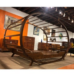 Bali Style Solid Teak Platform Bed with Ovoid Canopy