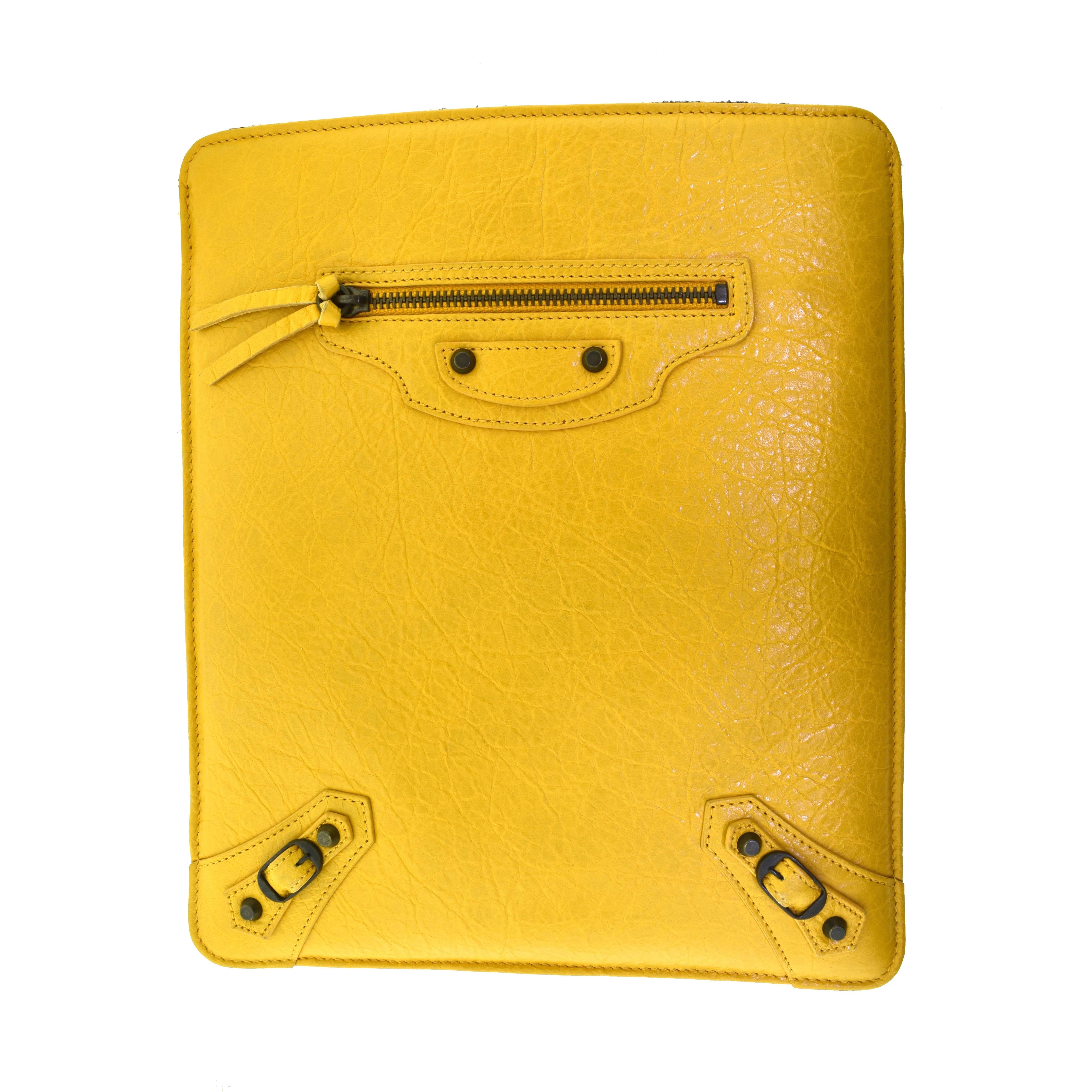 Baliencaga Yellow Leather Ipad Tablet Travel Case For Sale