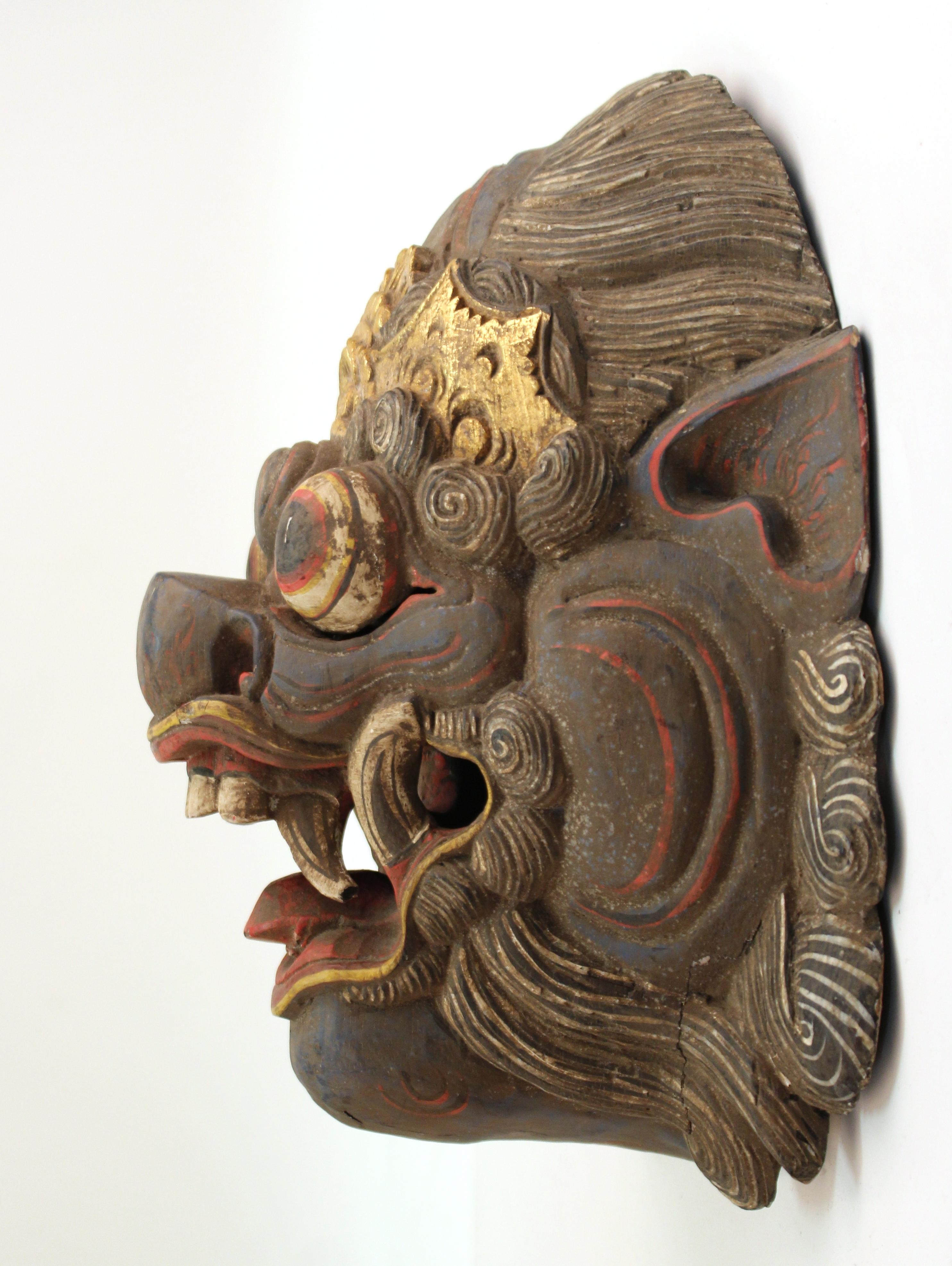 Indonesian Balinese Barong Carved Wood Dance Mask
