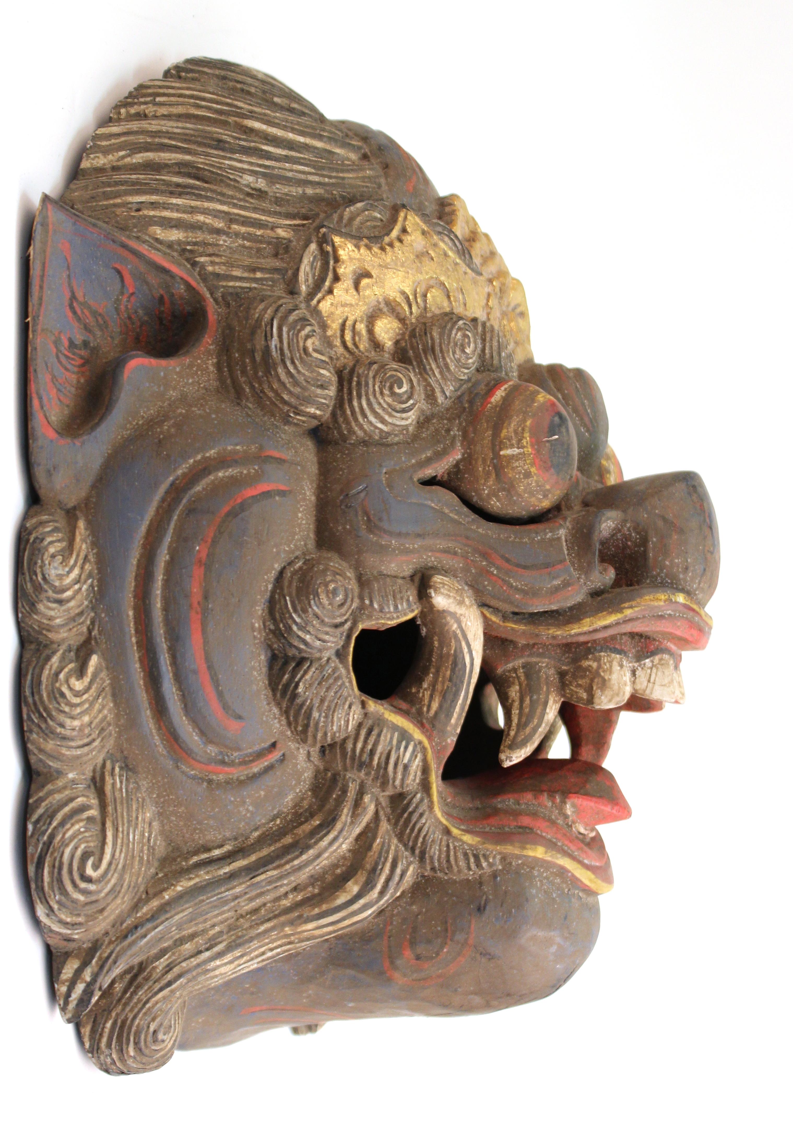 Balinese Barong Carved Wood Dance Mask In Good Condition In Astoria, NY