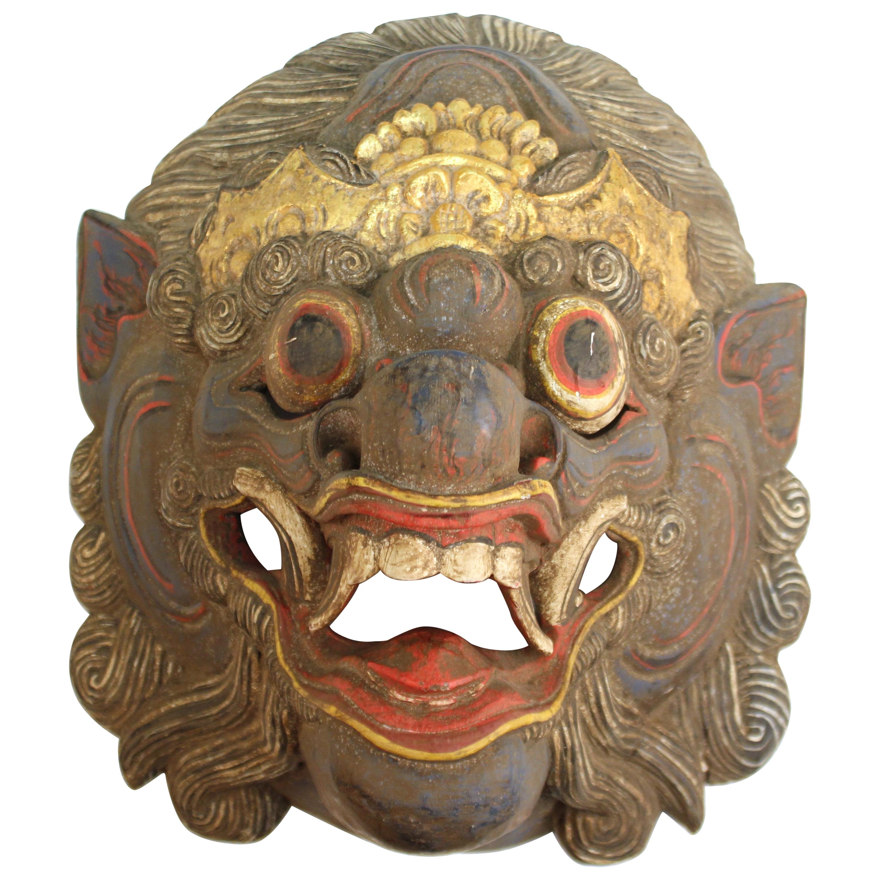 Balinese Barong Carved Wood Dance Mask