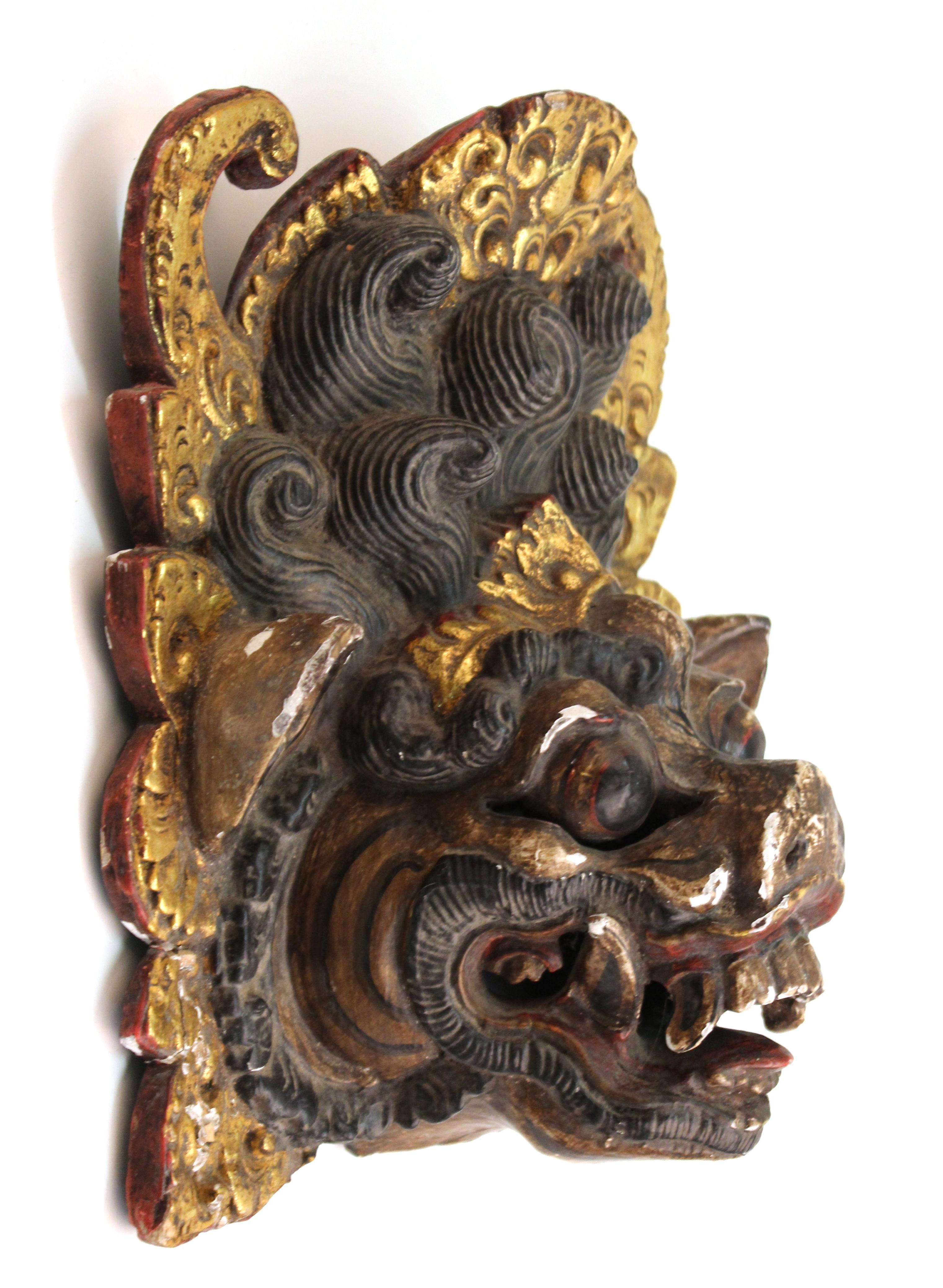 Hand-Painted Balinese Barong Wood Dance Mask of Mythological Creature