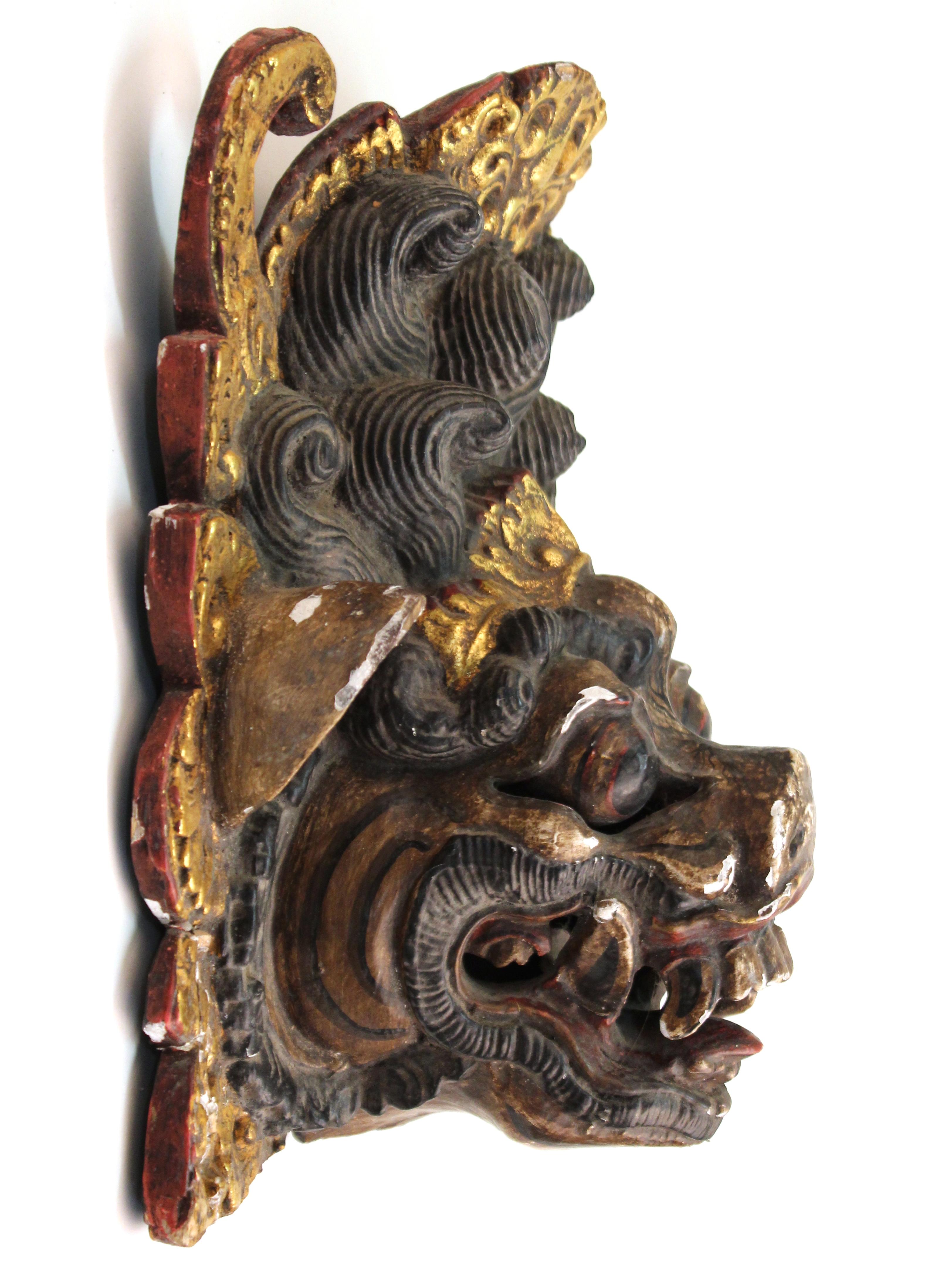 Balinese Barong Wood Dance Mask of Mythological Creature In Good Condition In New York, NY