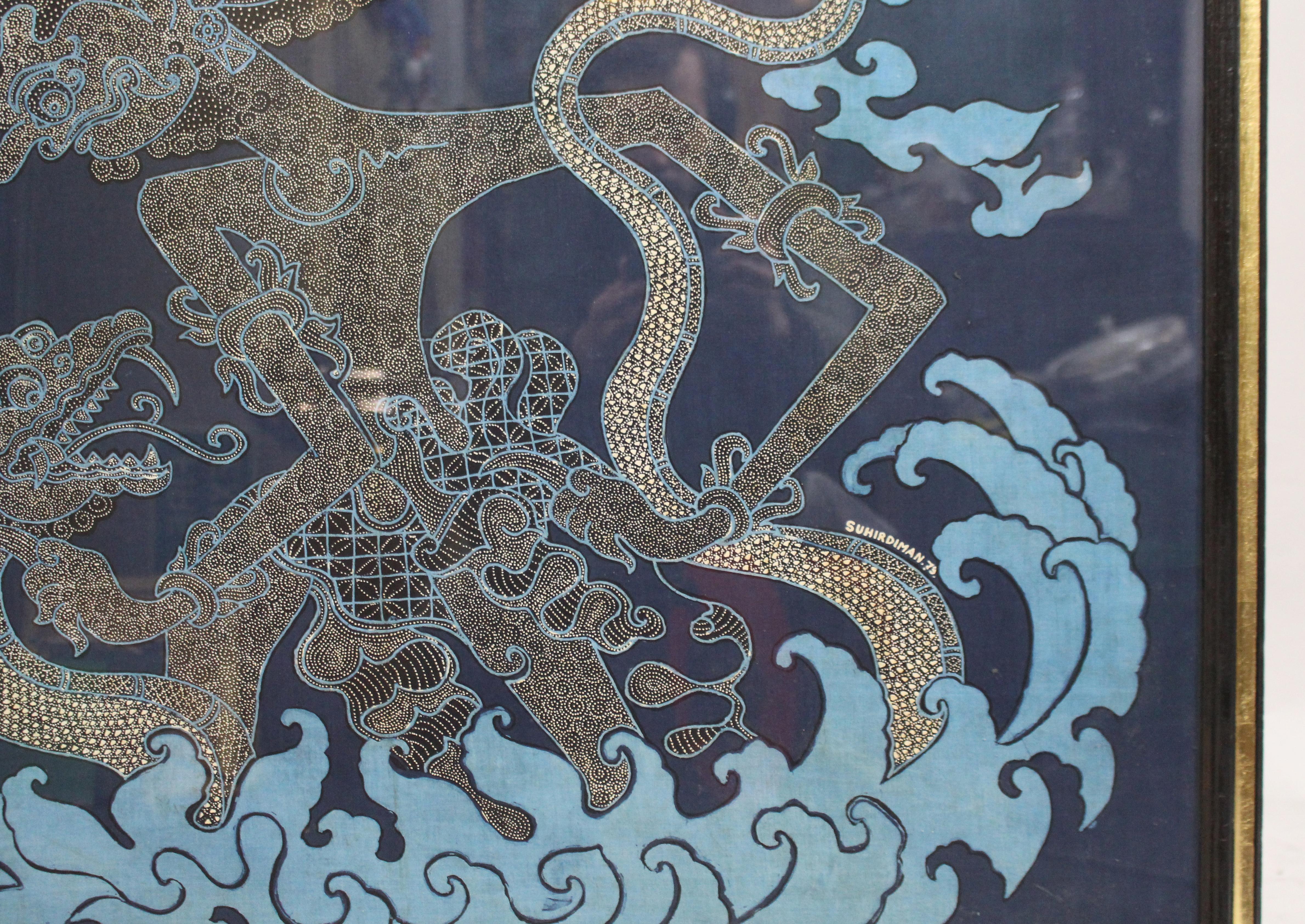 Balinesischer Batikdruck von Suhirdiman, signiert und datiert 1976 im Zustand „Gut“ im Angebot in Worcester, GB