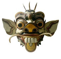 Balinese Carved Wood Deity Mask Wall Decor With Moving Ears