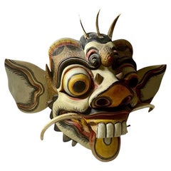 Balinese Carved Wood Deity Mask Wall Decor With Moving Ears