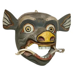 Balinese Carved Wood Mask with Articulated Mouth Wall Decor