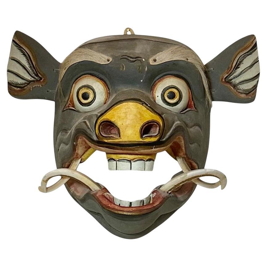 Balinese Carved Wood Mask with Articulated Mouth Wall Decor