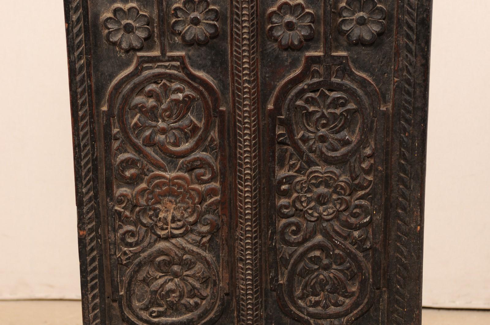 Hand-Carved Balinese Floral-Carved Wood Rice Barn Door on Custom Base, Stands 4 Ft Tall  For Sale