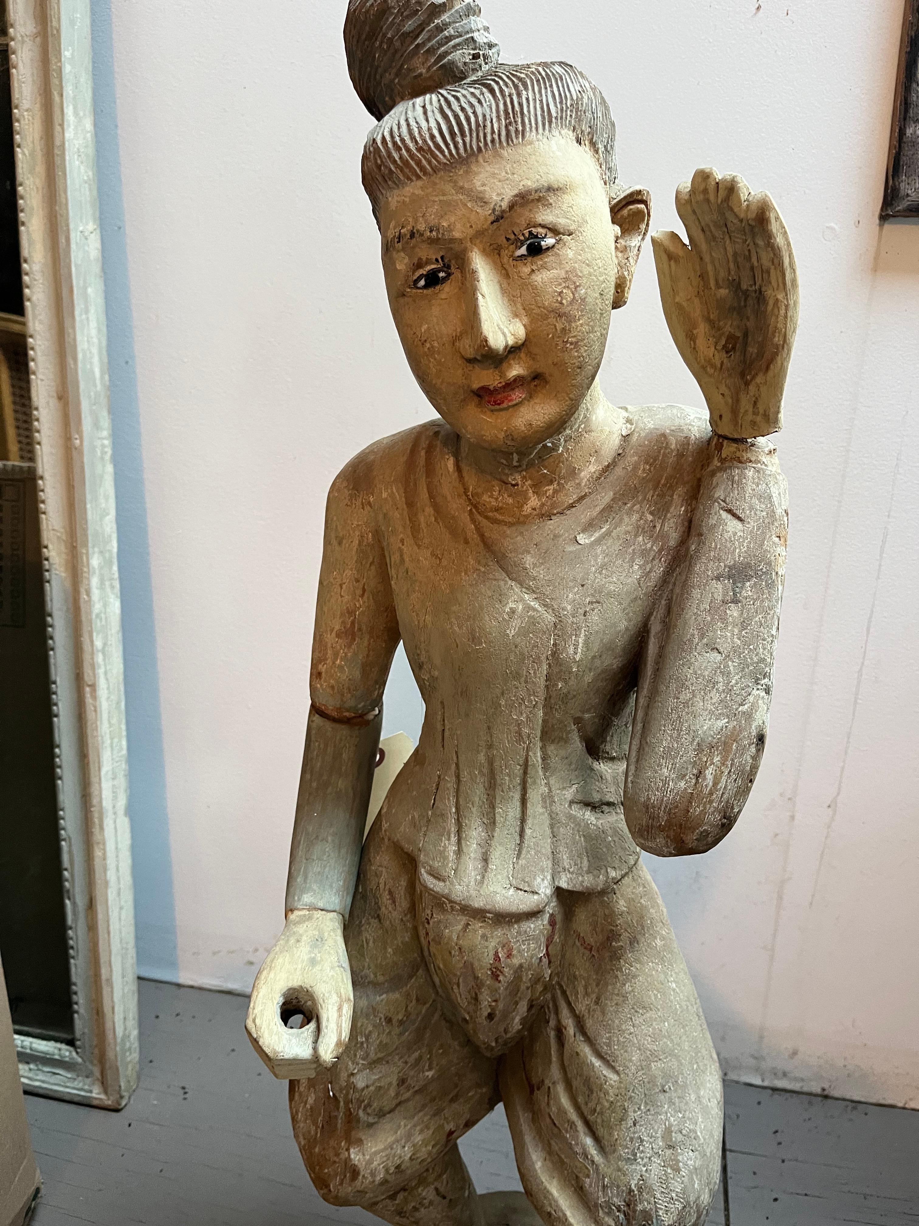 Hand-Carved Balinese Carved Wood Statue of a Dancer For Sale