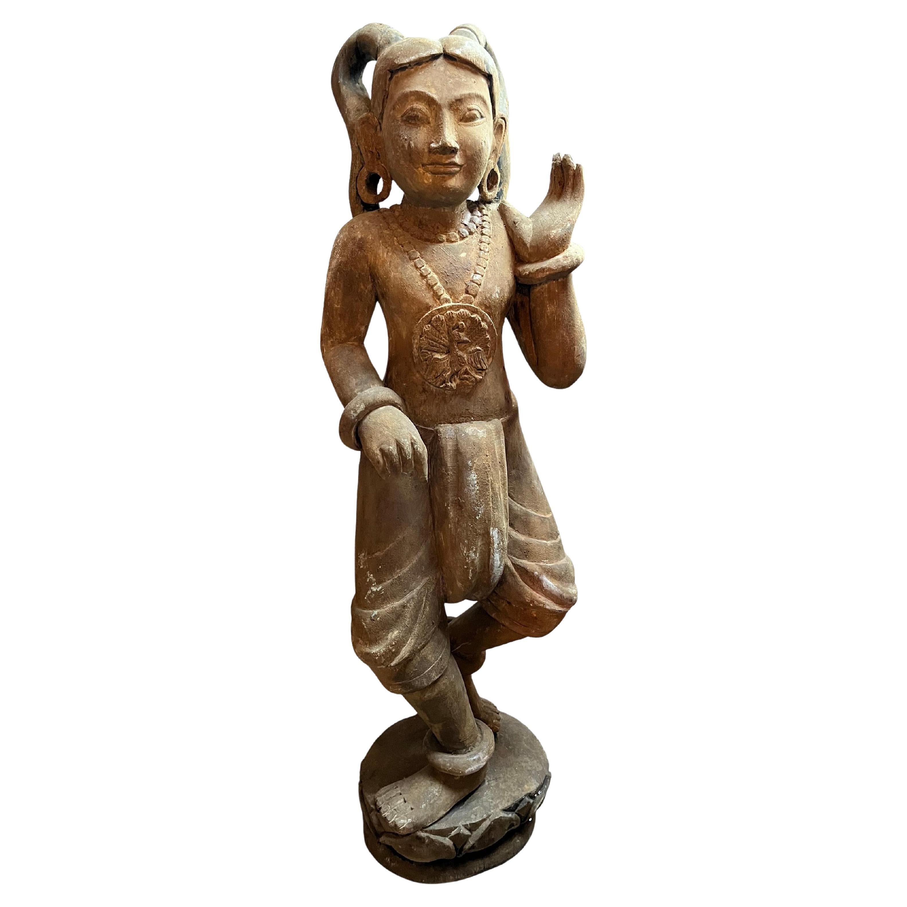 Balinese Carved Wood Statue of a Female Dancer