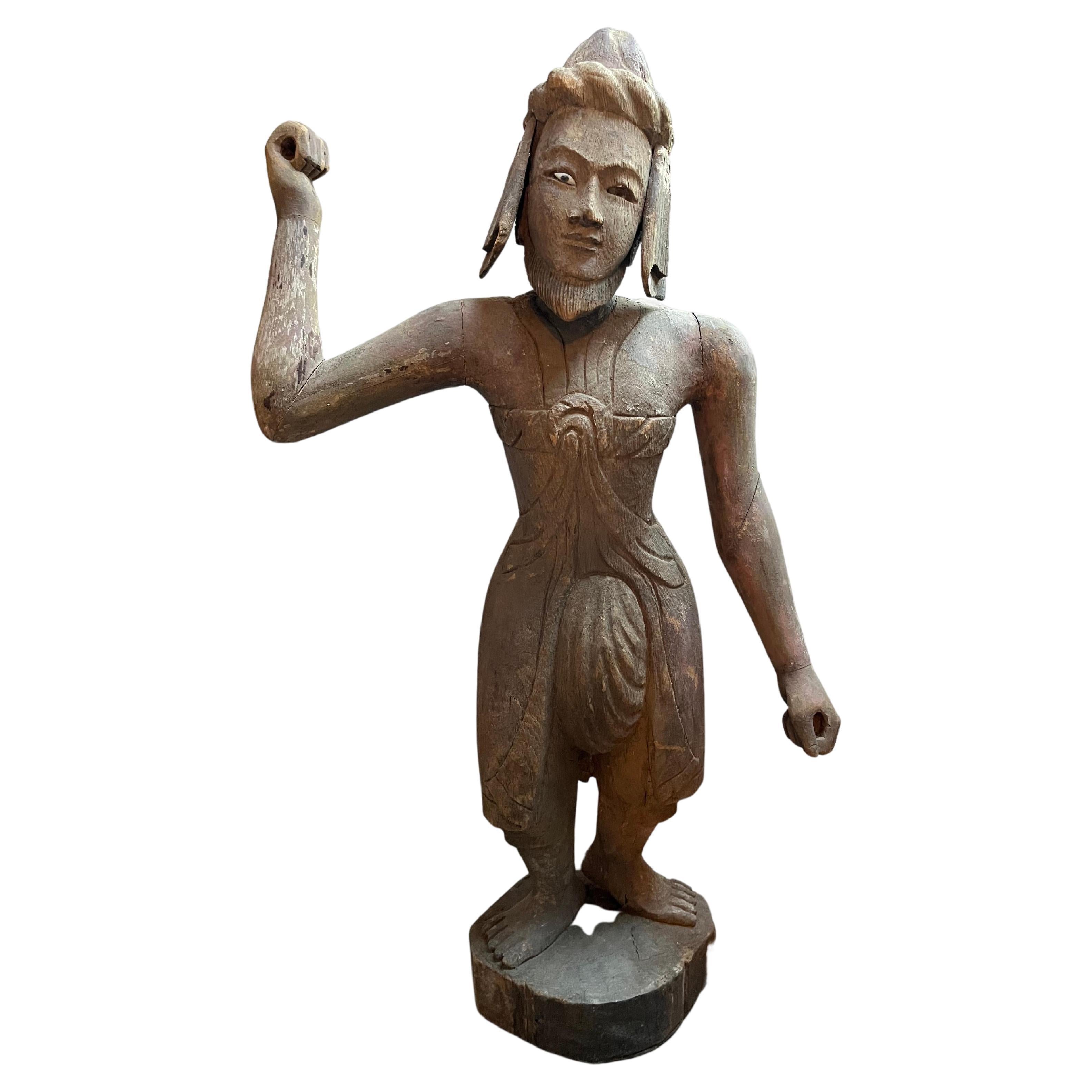 Balinese Carved Wood Statue of a Warrior