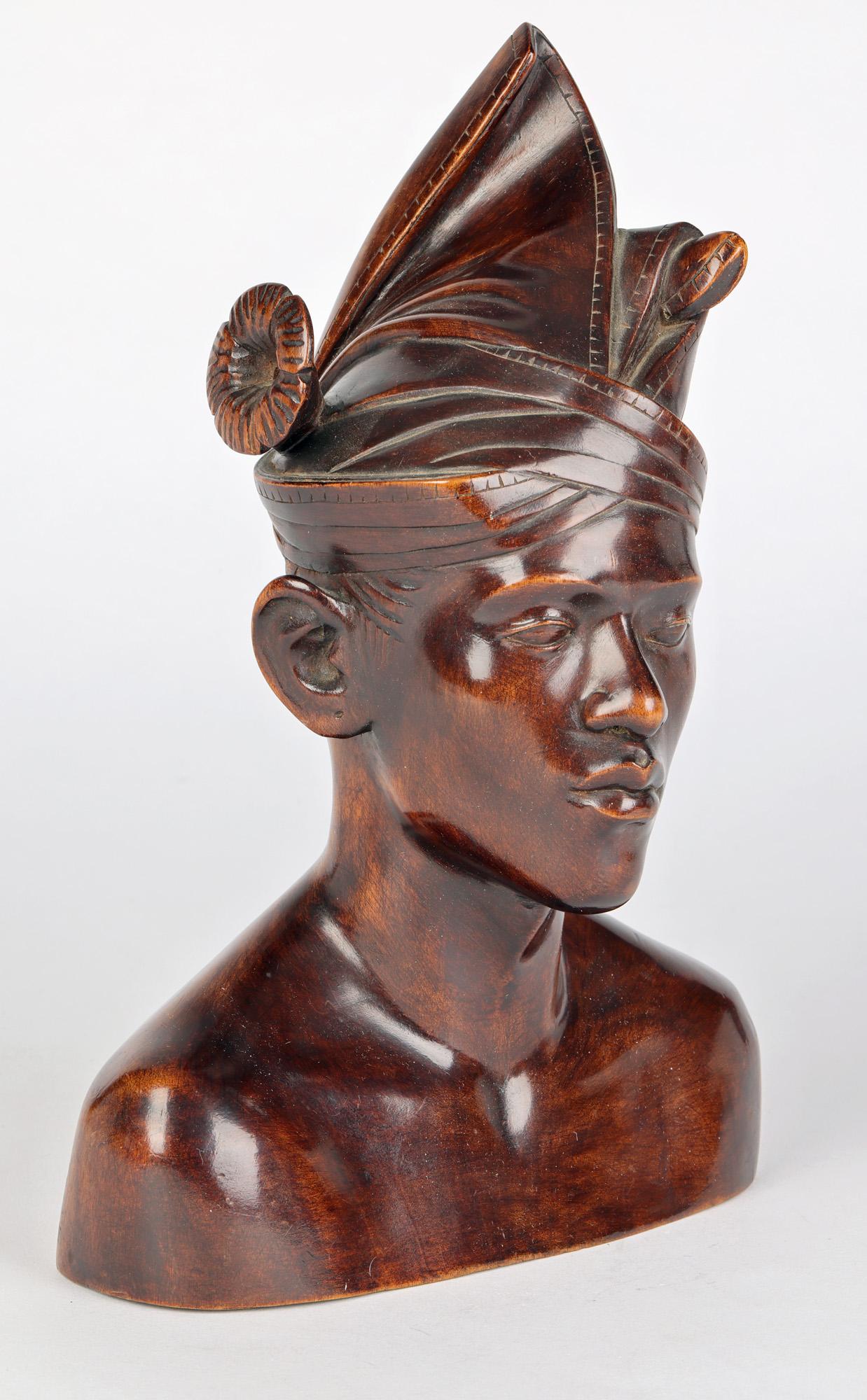 Balinese Carved Wooden Portrait of a Young Man 5