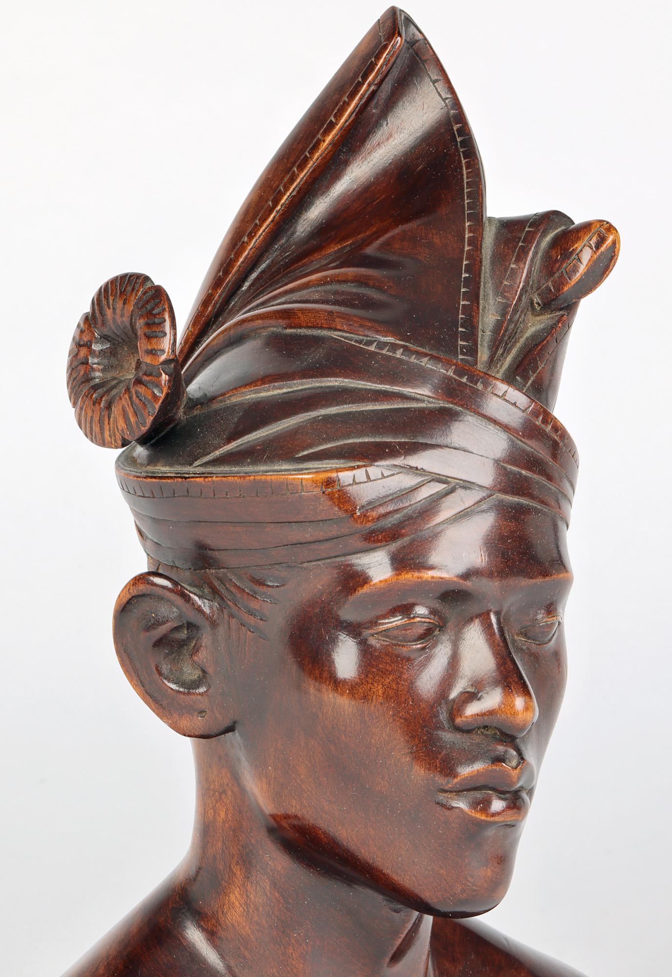 Mid-Century Modern Balinese Carved Wooden Portrait of a Young Man