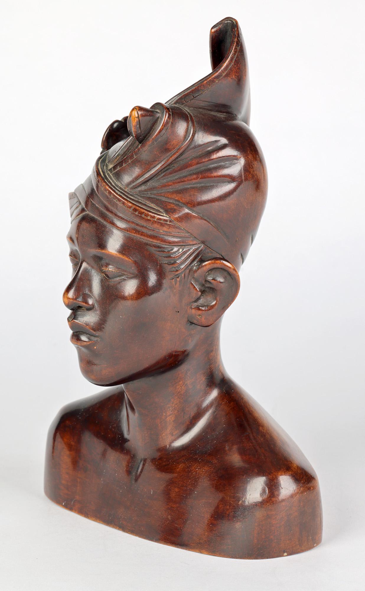 20th Century Balinese Carved Wooden Portrait of a Young Man