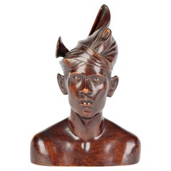 Balinese Carved Wooden Portrait of a Young Man